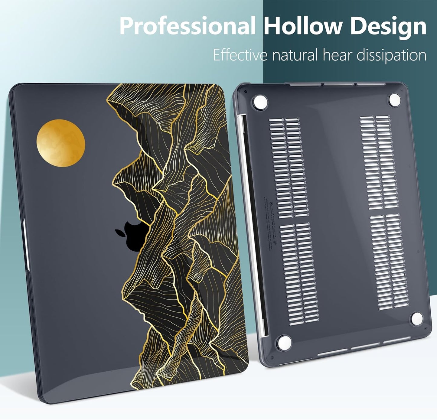 TWOLSKOO Compatible with MacBook Pro 13 inch Case 2023-2016 A2338 M2/M1 A2251 A2289 A2159 A1989 A1706, Plastic Hard Shell Cover & Keyboard Skin & Screen Protector - Golden Mountain