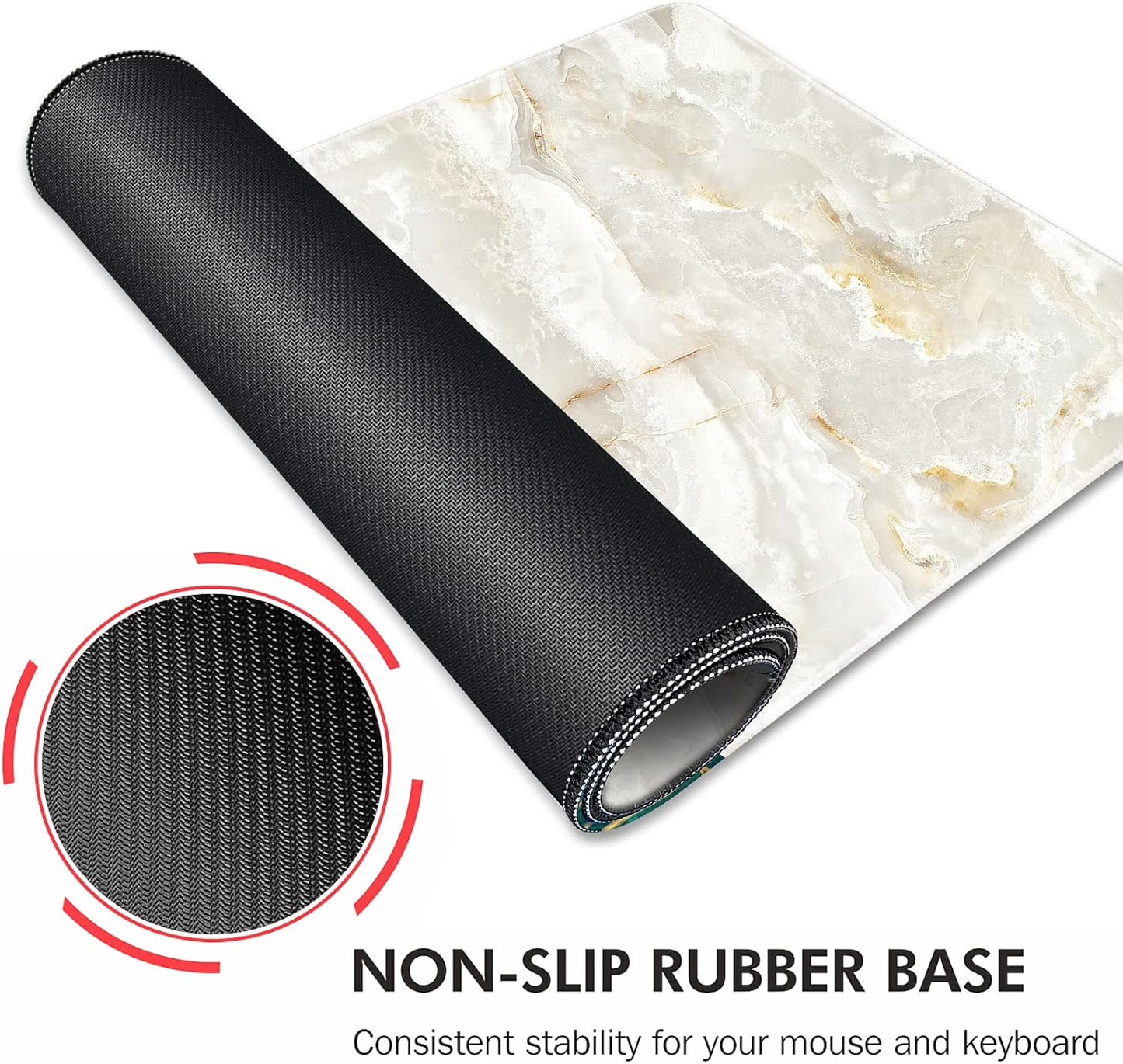 Galdas Large Mouse Pad Marble Pattern XXL XL Large Mouse Pad Mat Long Extended Mousepad Desk Pad Non-Slip Rubber Mice Pads Stitched Edges Thin Pad (31.5x11.8x0.12“)