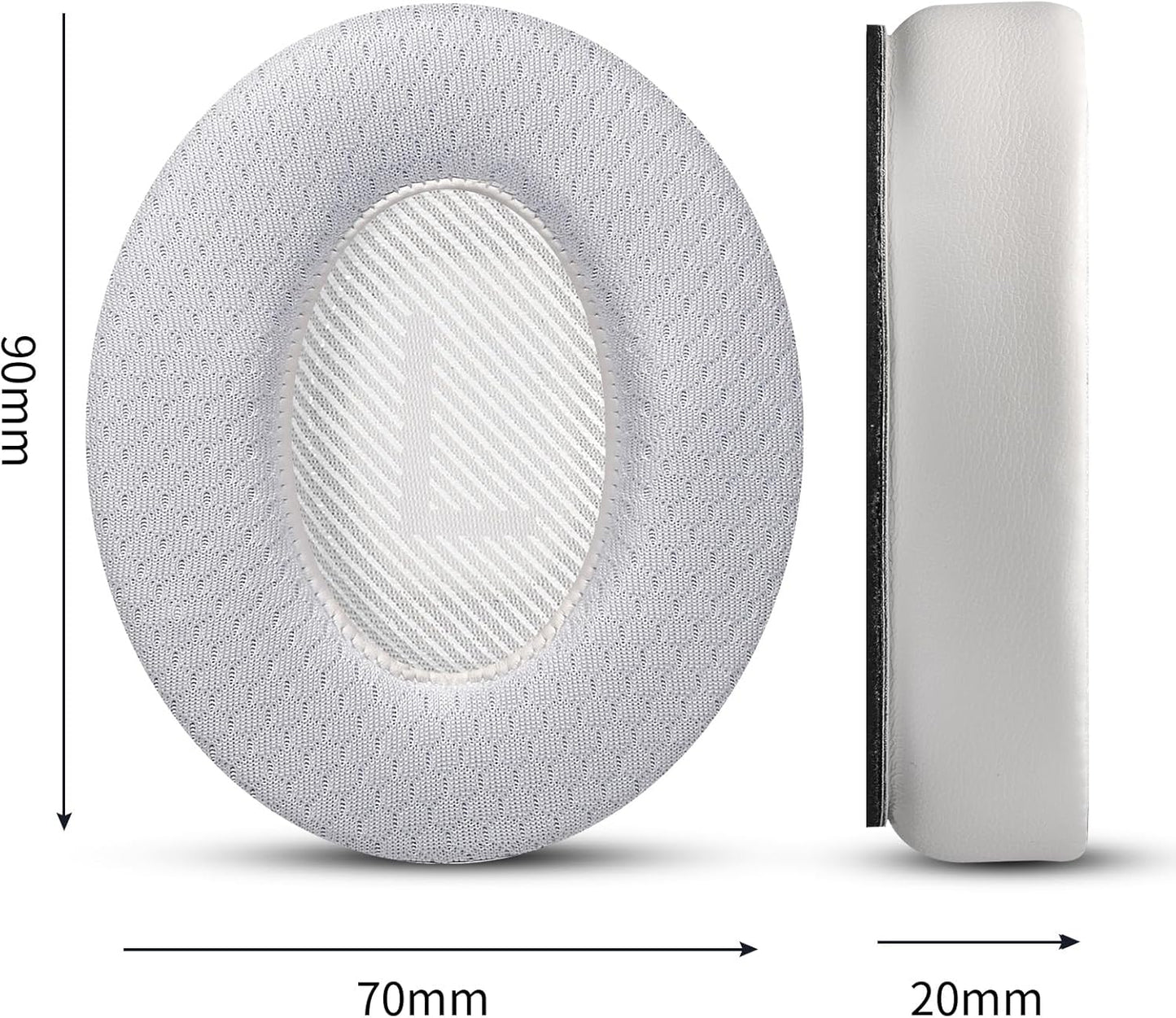 Cooling Gel Headphones Replacement Ear Pads for Bose Quiet Comfort QC35, Mesh Soccer Net Fabric Breathable Sports Fabric, Extra Thick & Cooler for Longer, Softer Memory Foam - White