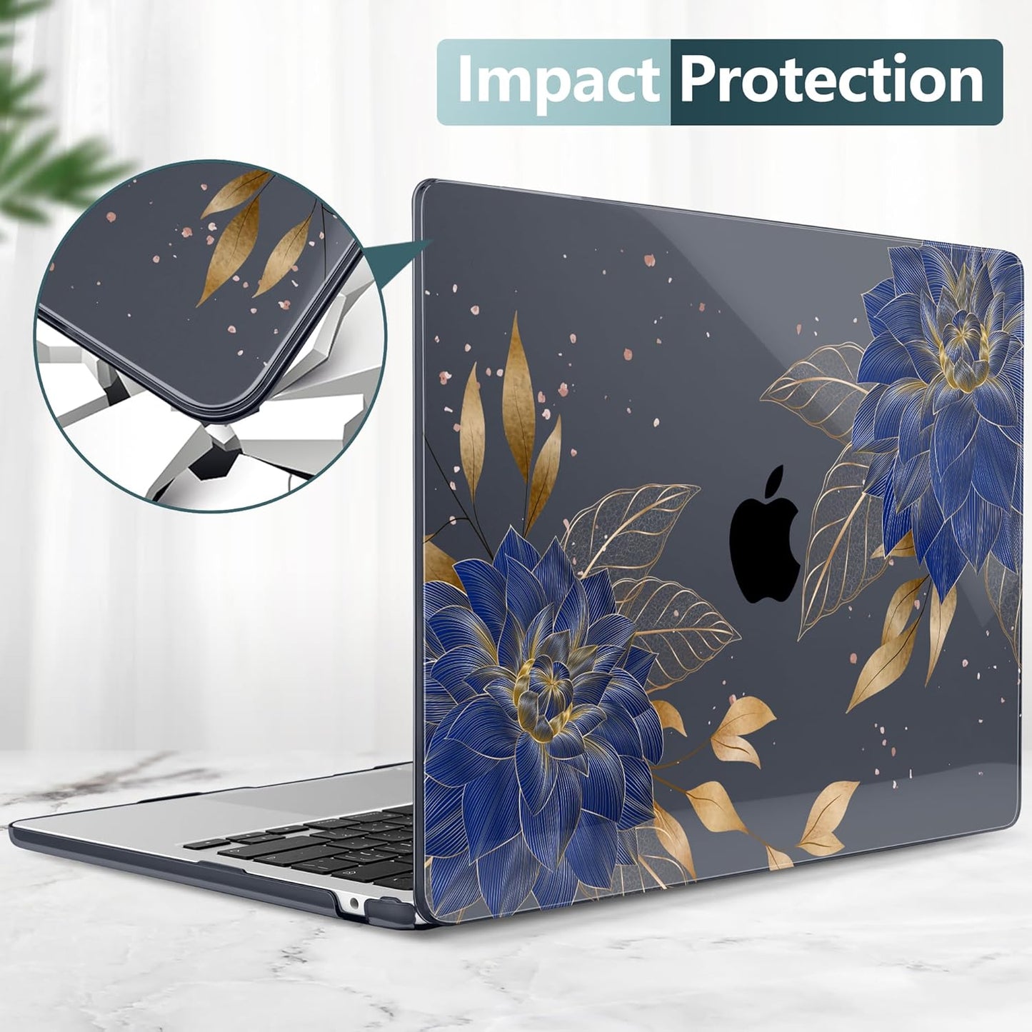 TWOLSKOO Compatible with M4 MacBook Air 15 inch Case 2025-2023 Released Model M4 A3241 M3 A3114 M2 A2941, Plastic Hard Shell & Screen Protector & Keyboard Cover & Trackpad Film, Dahlia Flowers