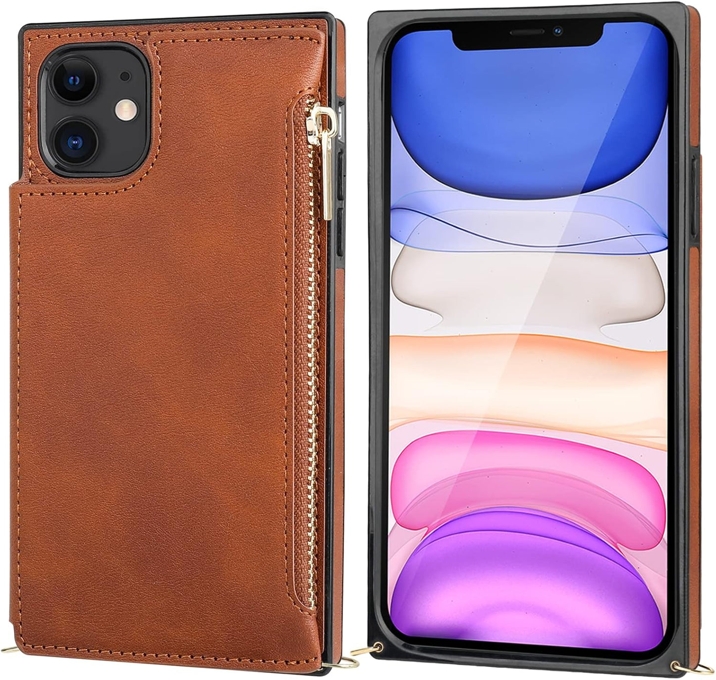 Bocasal Crossbody Wallet Case for iPhone 11 with Card Holder,Zipper Card Slot Protector Shockproof Purse Cover with Removable Cross Body Strap 6.1 Inch(Brown)