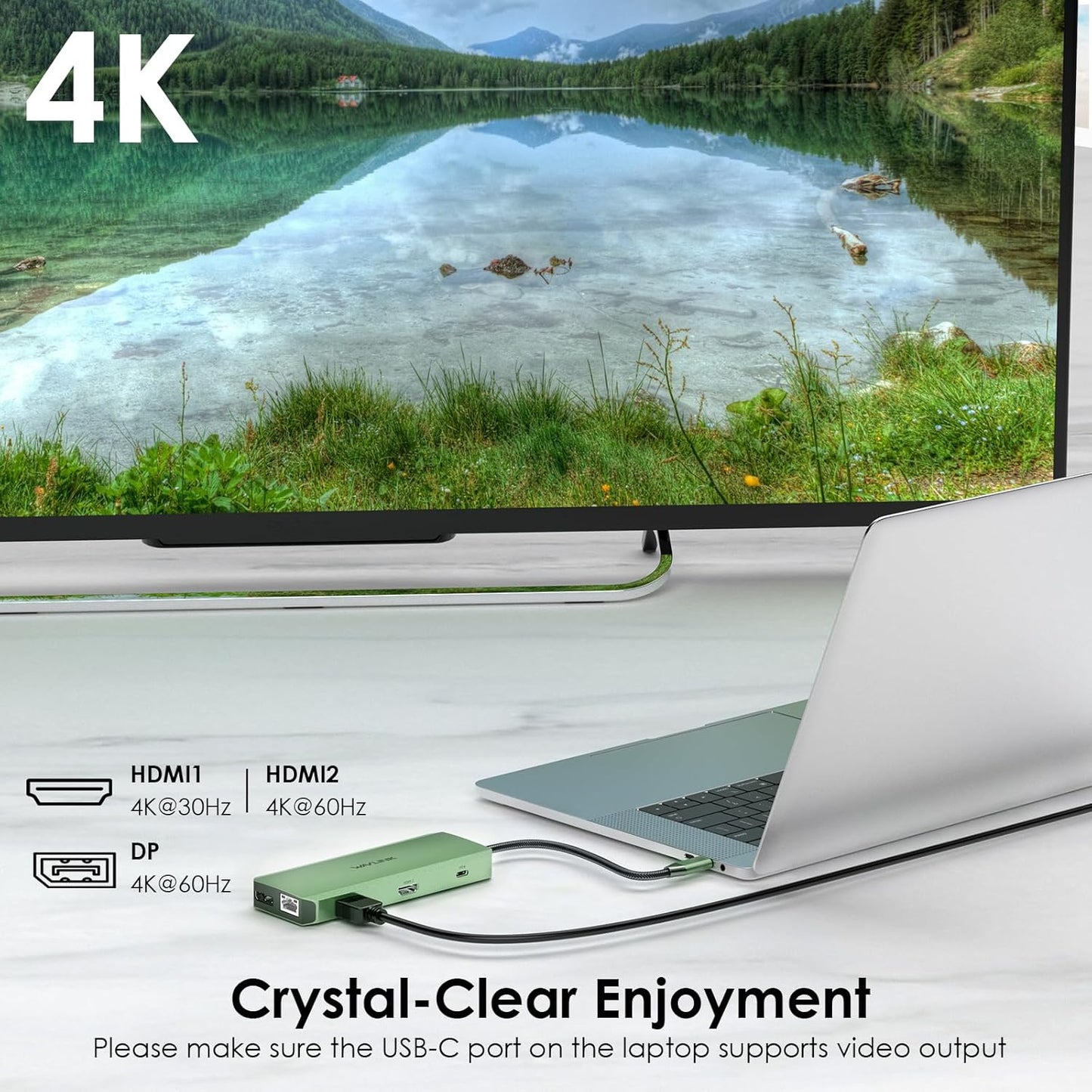 WAVLINK USB C Docking Station Dual Monitor, USB Type C Hub Triple Display, USB C to 2 HDMI,DisplayPort, PD Charging, Ethernet, 5 USB, SD/TF Read, Audio for MacBook Dell HP Lenovo Surface, Green