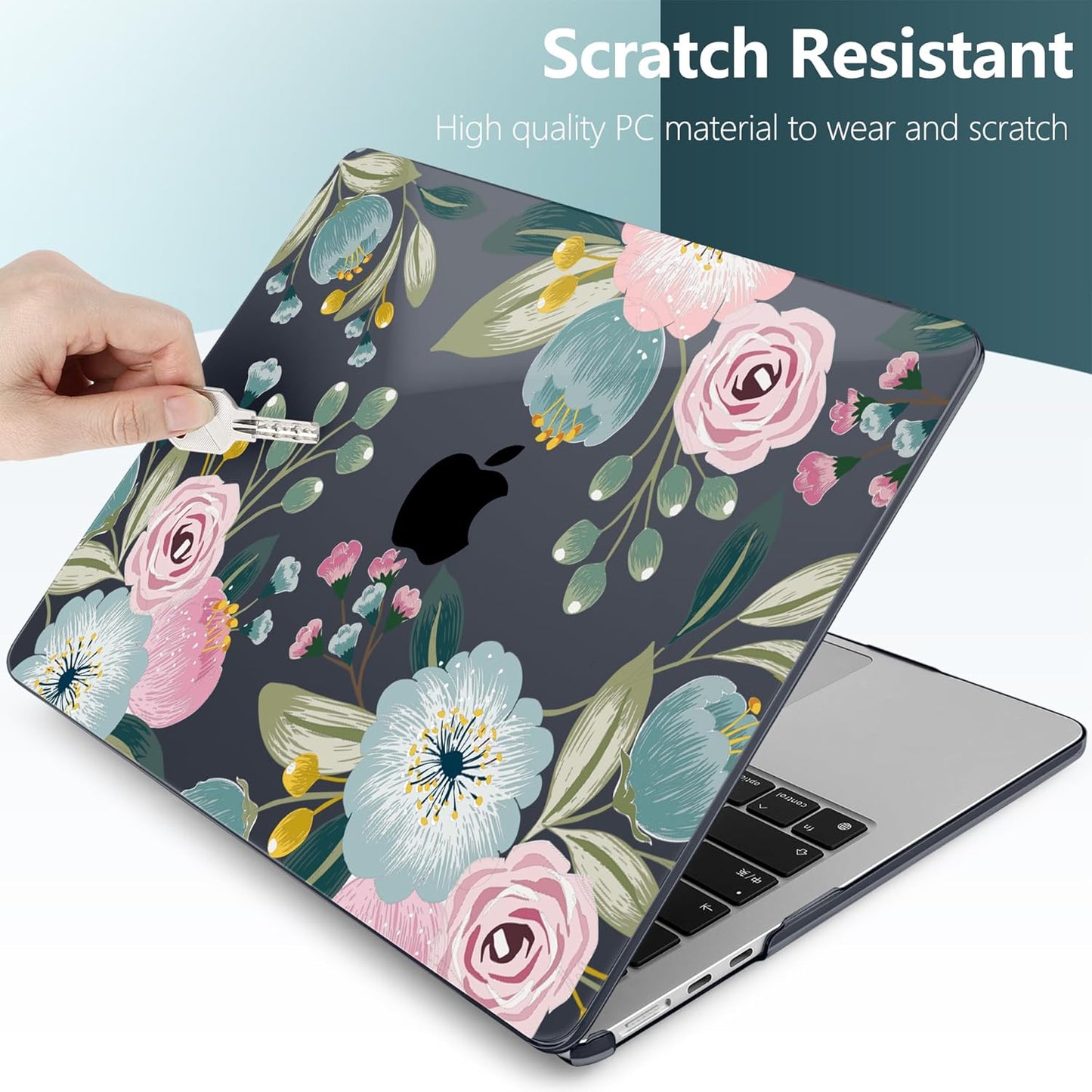 TWOLSKOO for M4 MacBook Air 13.6 inch Case 2025-2022 Release M4 A3240 M3 A3113 M2 A2681, Plastic Hard Shell & Screen Protector & Keyboard Cover & Trackpad Film, Seamless Floral