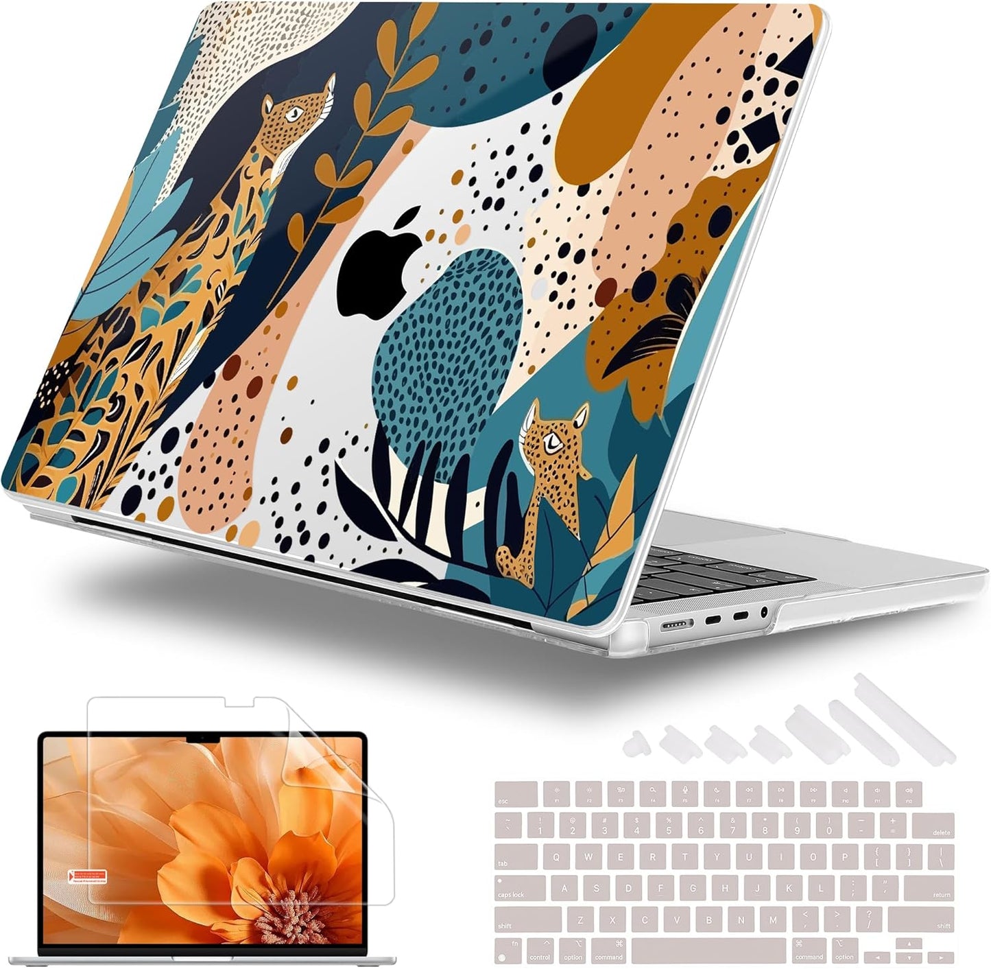 for MacBook Pro 16 inch Case 2021 2022 2023 2024 Release A3186 A3403 M4 A2991 M3 A2780 M2 A2485 M1 Pro/Max, Hard Shell Case with Screen Protector & Keyboard Cover, Leopards