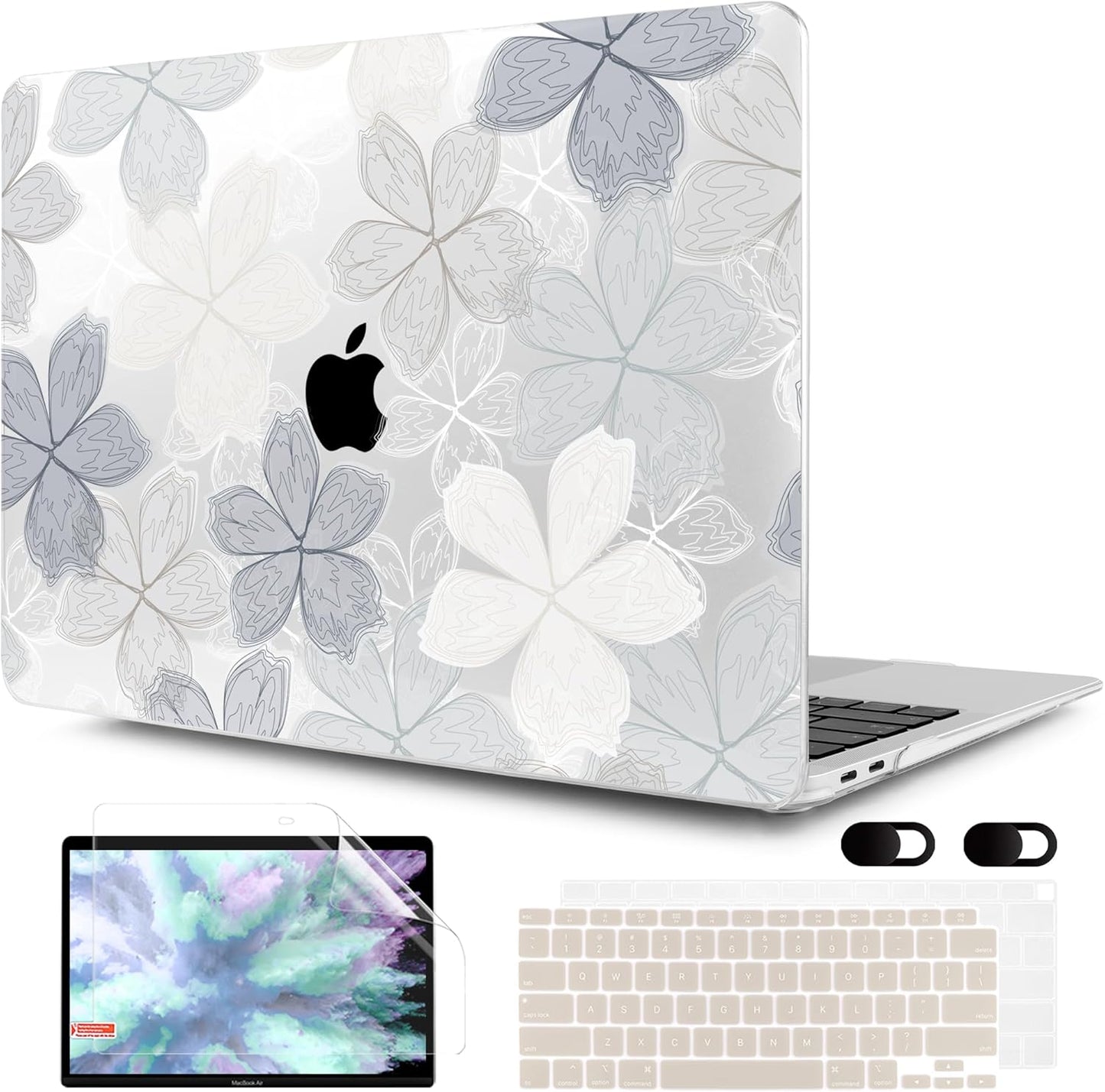 MEEgoodo for MacBook Air 13 inch Case 2021 2020 2019 2018 Released A2337 M1 A2179 A1932 with Touch ID, Plastic Hard Shell & Keyboard Cover Compatible with MacBook Air Case 13.3, Multicolored Roses