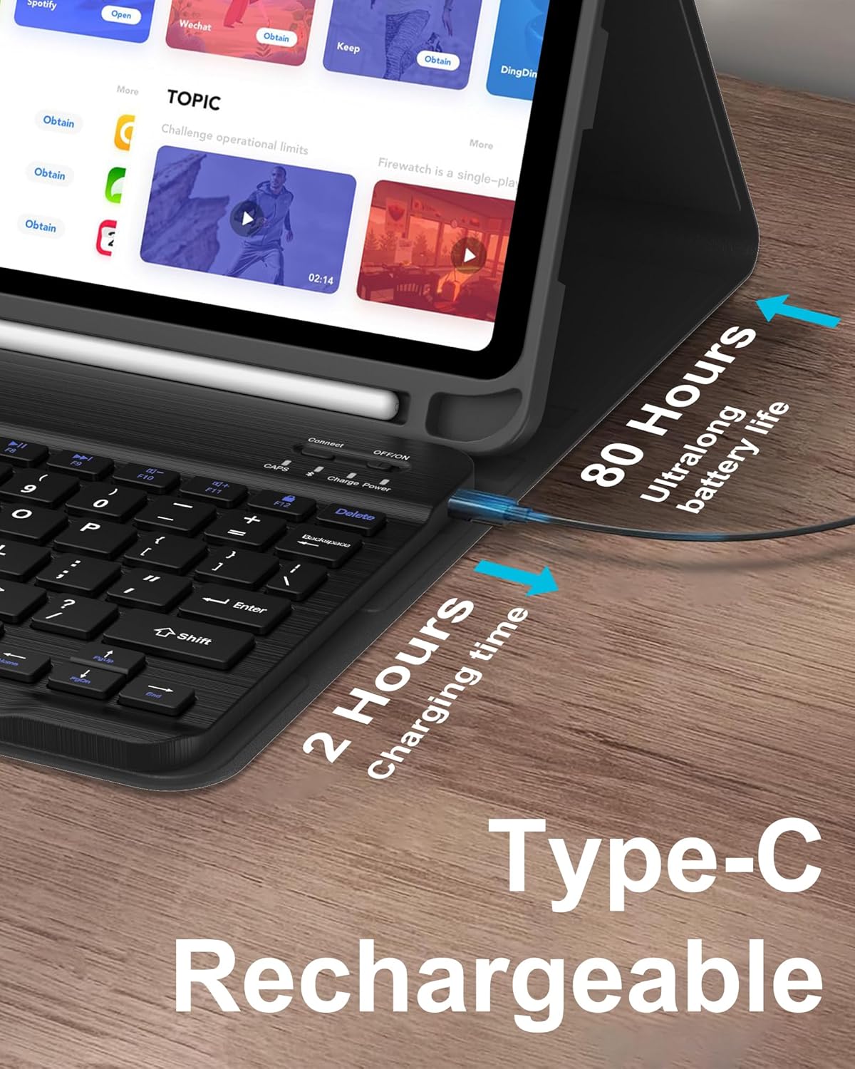 D DINGRICH for iPad 10th Generation Case with Keyboard (10.9", 2022), Smart Folio Leather Cover with Pencil Holder, Rechargeable, Magnetic Wireless Keyboard for 10.9 inch Apple iPad 10th Gen, Black