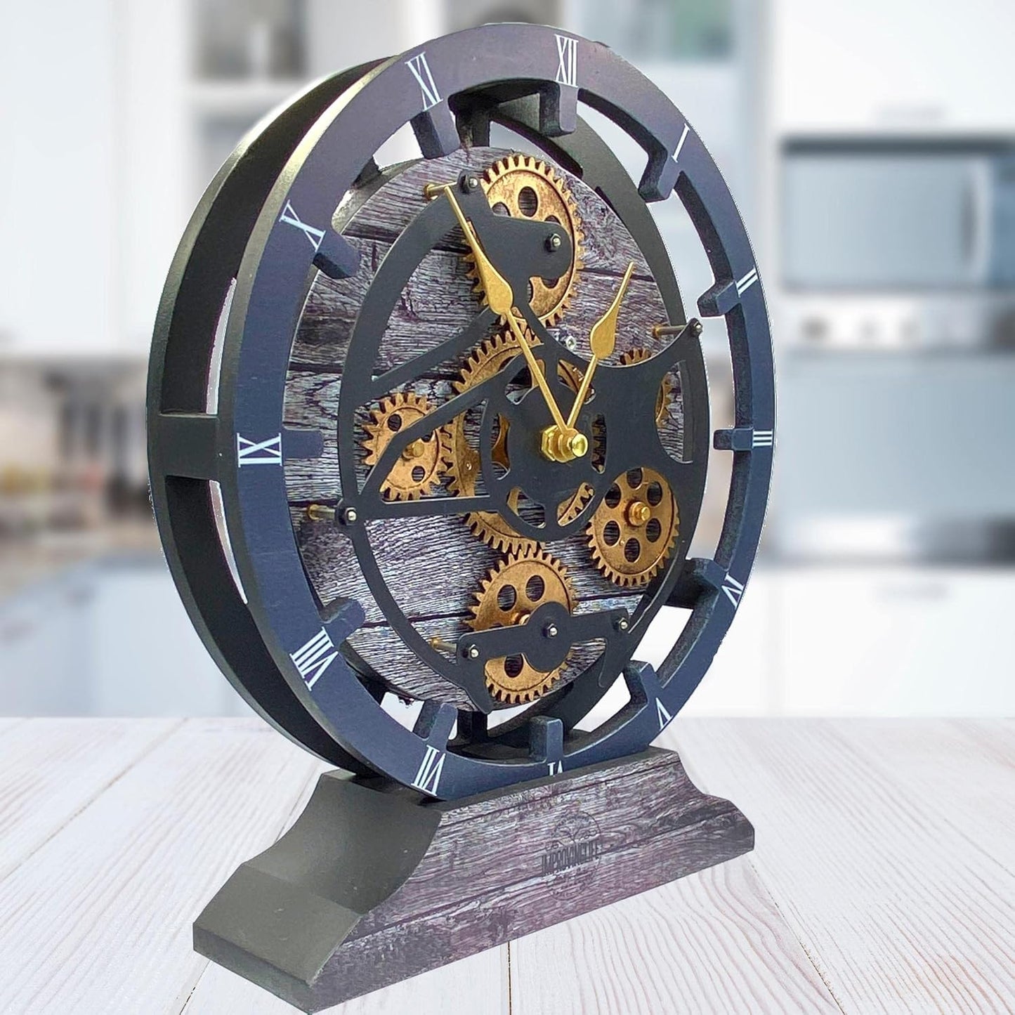 ImprovingLife The Gears Clock Desk Clock 10 inches with Real Moving Gears Convertible into Wall Clock (Carbon Grey)
