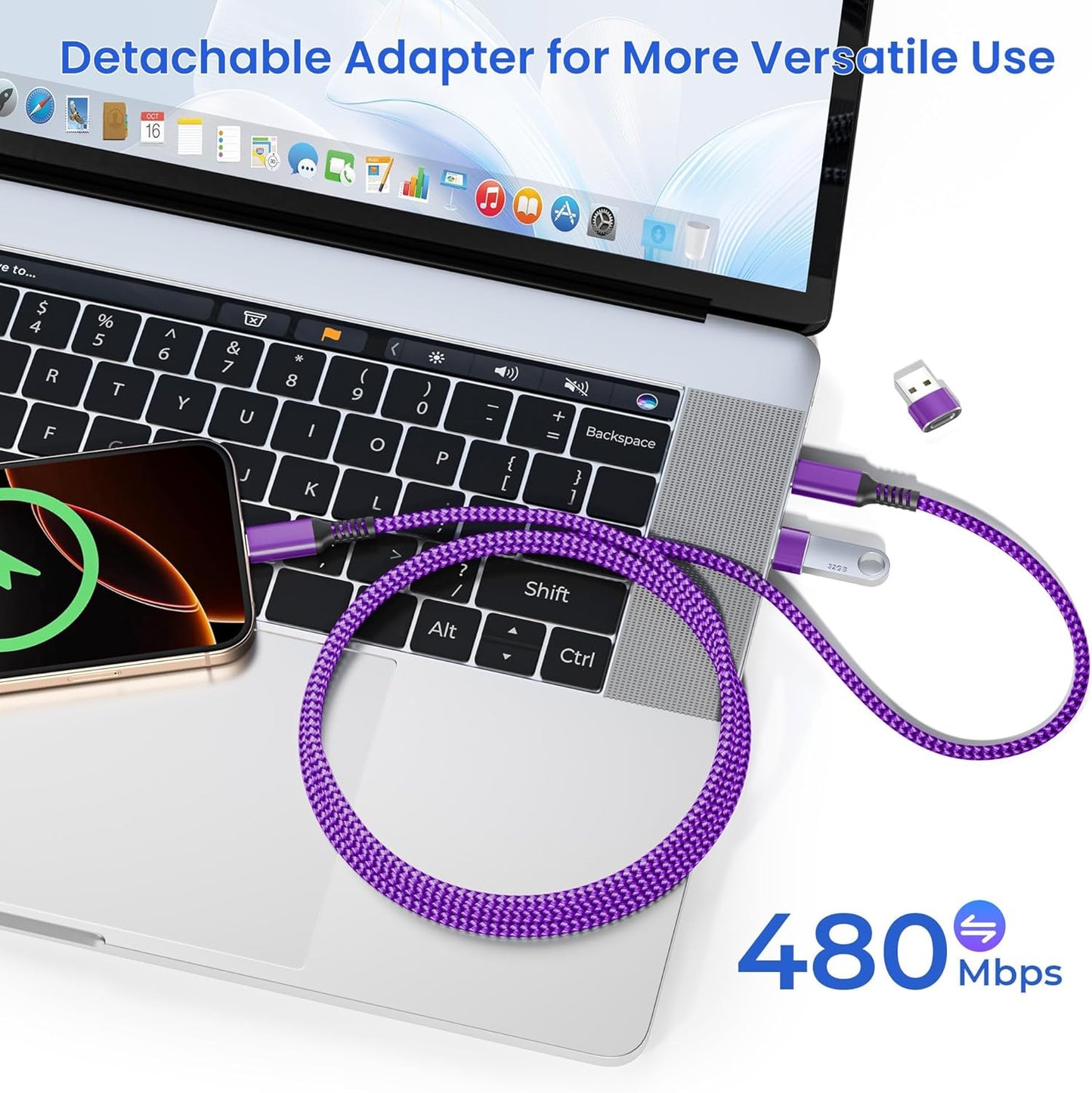 Elebase USB Type C to C 100W Charging Cable 6.6FT with USB Adapter,Fast PD Car Charger Cord for iPhone 16 15 Pro Max Plus,Samsung Galaxy S23 S24,MacBook Mac,iPad 9 10,Air 5 Mini 6,Ultra,A53 A54