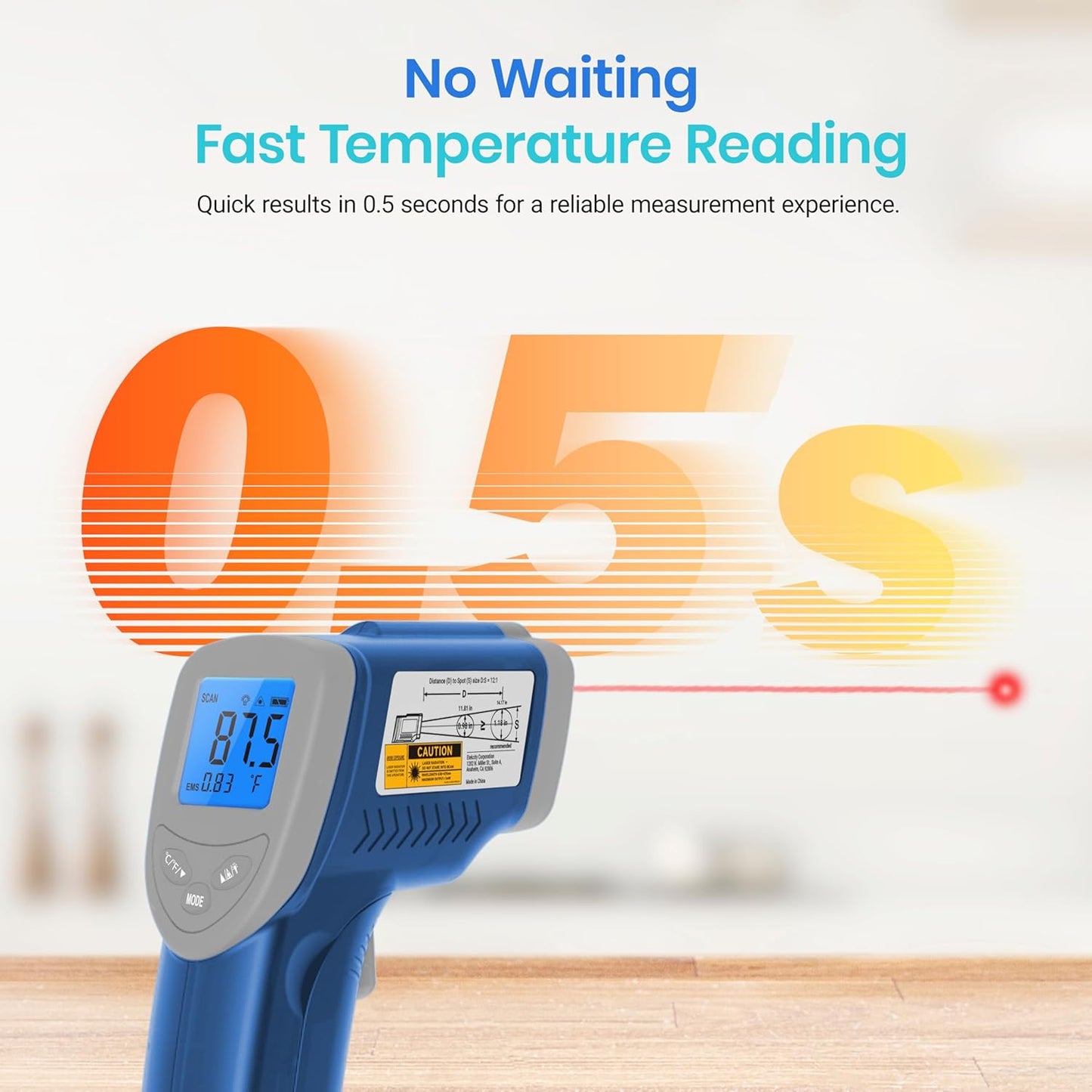 Etekcity Infrared Thermometer Upgrade 774, Heat Temperature Temp Gun for Cooking, Laser IR Surface Tool for Pizza, Griddle, Grill, HVAC, Engine, Accessories, -58°F to 842°F, Blue