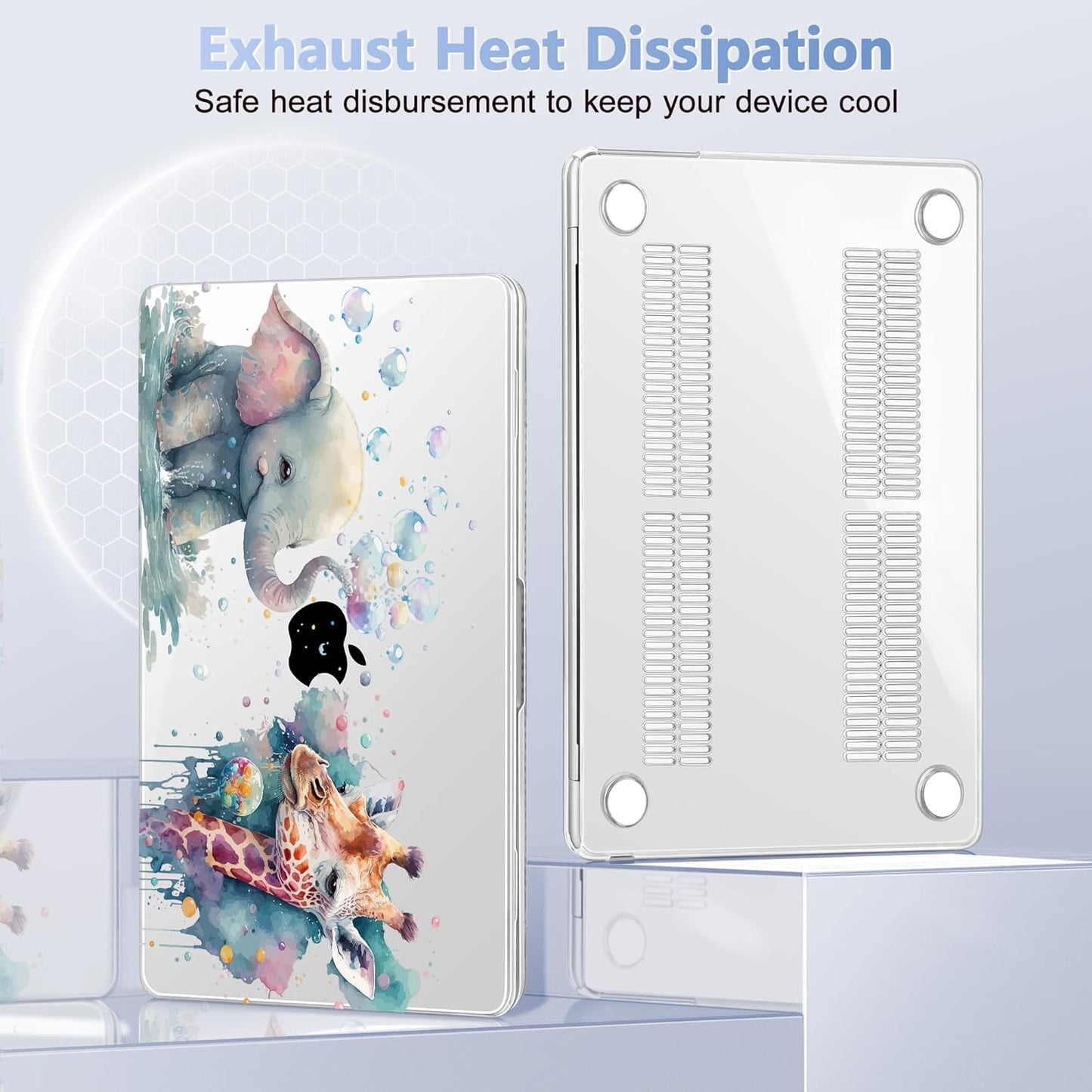 Case for MacBook Air 15 Inch 2025 2024 2023 Release M4 A3241 M3 A3114 M2 A2941, Hard Shell with Screen Protector & Keyboard Cover, Compatible with Touch ID - Elephant & Giraffe