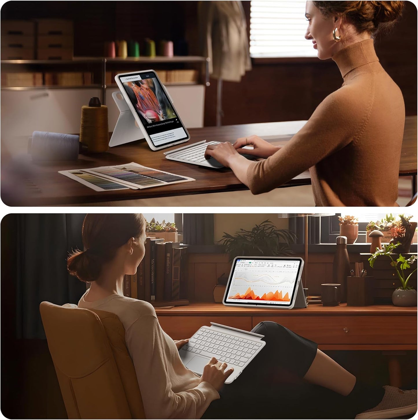 HOU Combo Keyboard Case for iPad 9th Generation (10.2", 2021)/8th Gen/7th Gen/iPad Air 3/Pro 10.5 2017 Multi-Touch Trackpad,7 Color Backlight,Rotatable & Detachable,Portrait/Landscape Modes,White