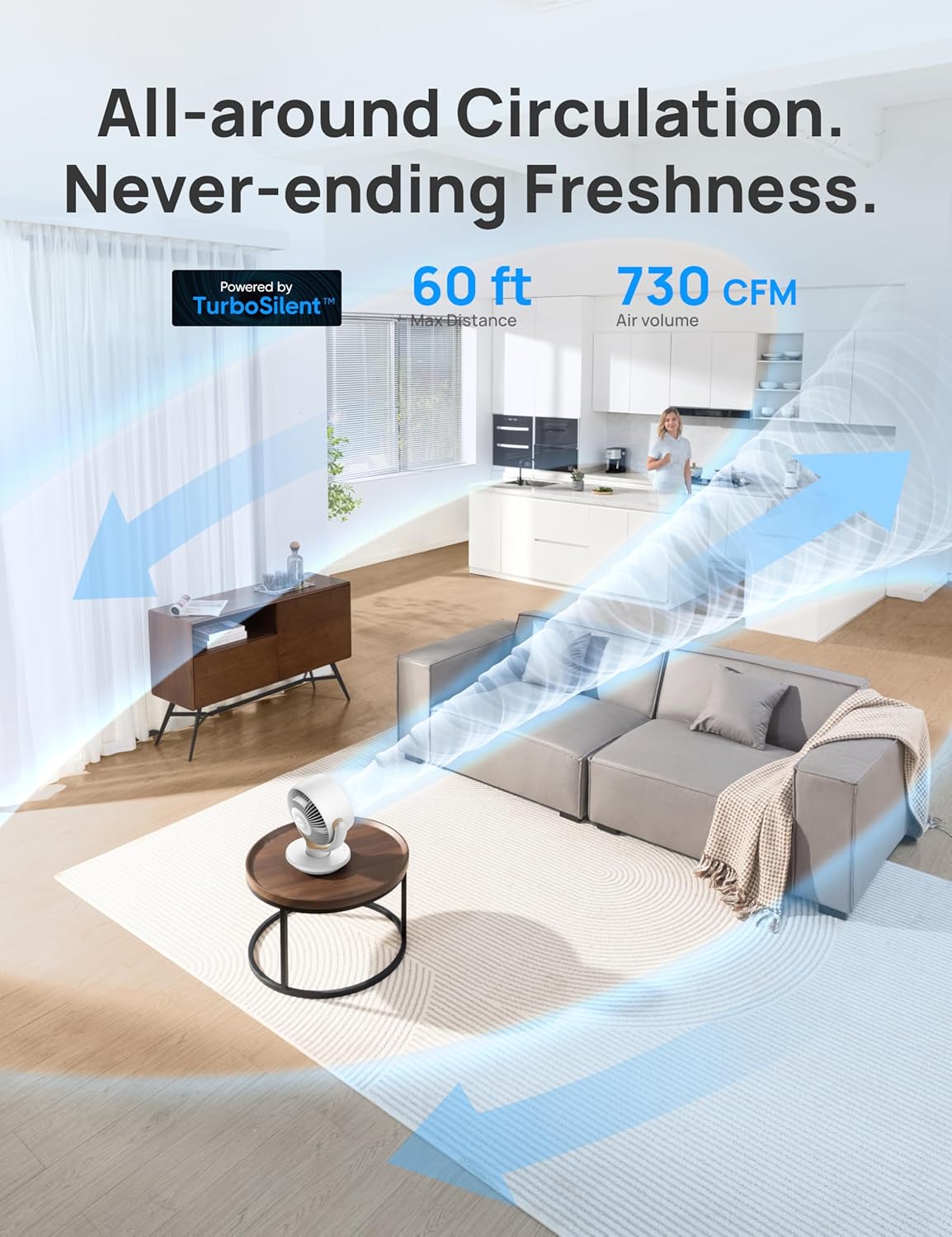 Dreo Fan for Bedroom, Desk Air Circulator Fans with Remote, 11 Inch Table Fan for Whole Room, 60ft Powerful Airflow, 120° Vertical Manual and 90° Oscillating, 4 Speeds, 8H Timer, 28dB Quiet, Home