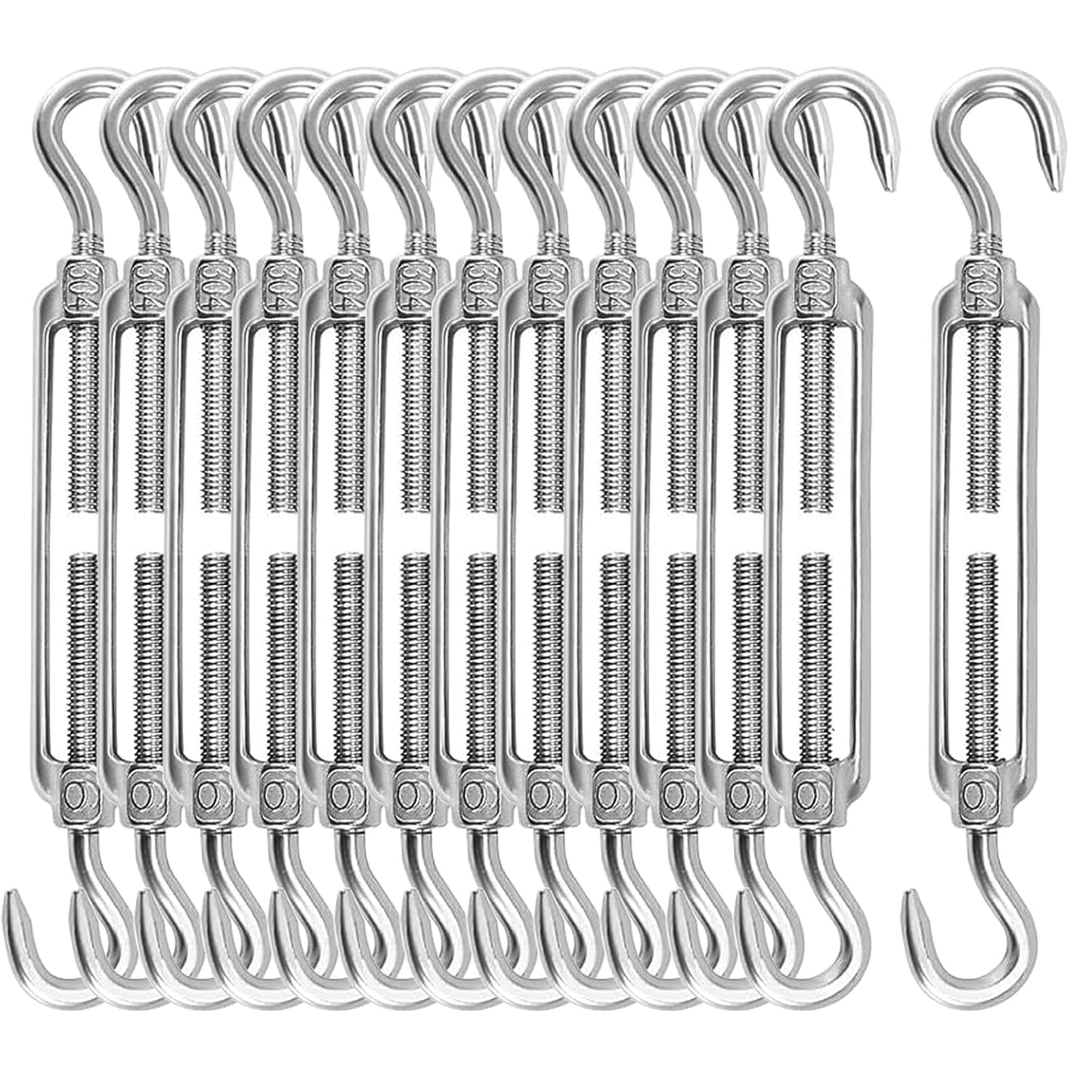 13 Pack M6 Turnbuckle Hook & Hook Turnbuckles, 304 Stainless Steel Turnbuckle, Heavy Duty Turnbuckle for Wire Rope Tension