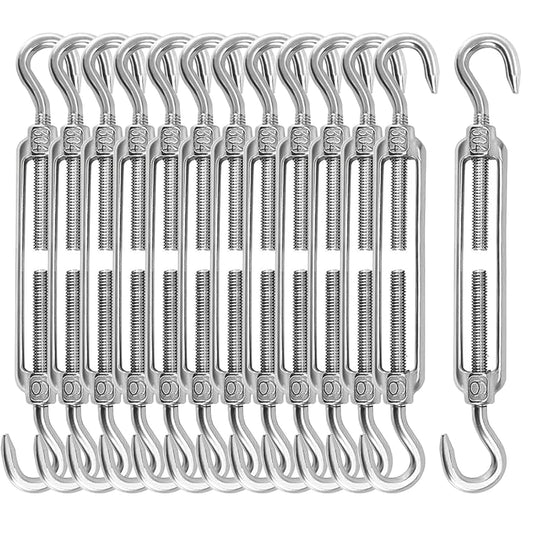 13 Pack M6 Turnbuckle Hook & Hook Turnbuckles, 304 Stainless Steel Turnbuckle, Heavy Duty Turnbuckle for Wire Rope Tension