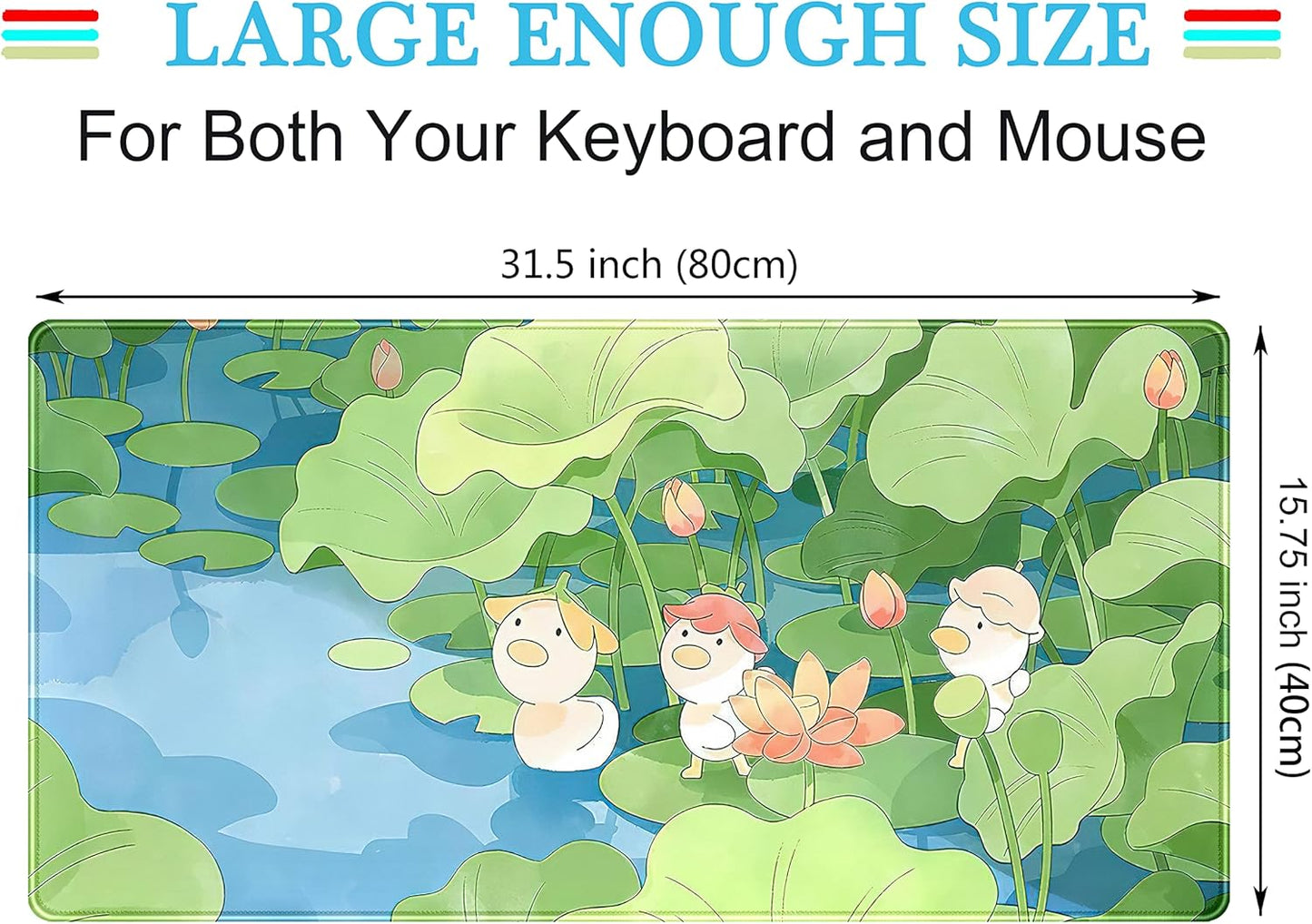 Green Cute Anime Desk Mat Kawaii Cartoon Ducks Gaming Mouse Pad XXL Large Anime Girl Gamer Mousepad Women Office Decor Desk Pad Aesthetic Lotus Leaf Laptop Keyboard Pad Computer Mat 31.5x15.75 in