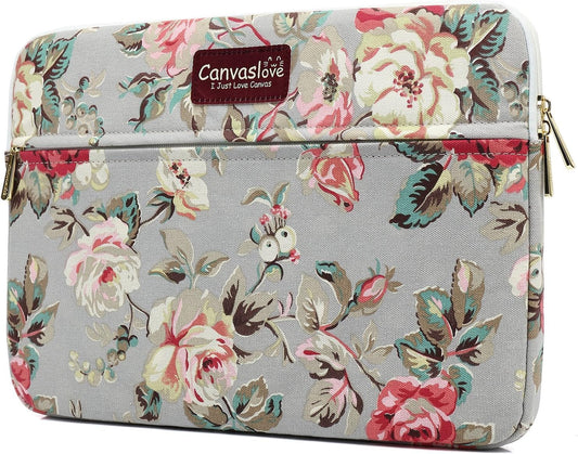 Canvaslove Grey Rose Laptop Sleeve Case Bag with Pocket for MacBook Air 13 inch,iPad Pro 13 inch and 13.3 inch-13.5 inch Laptops
