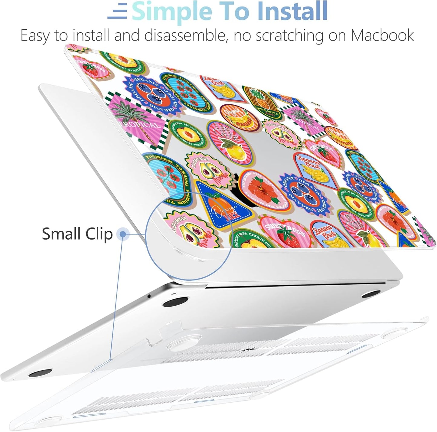 MEEgoodo for M4/M3/M2 MacBook Air 15.3 inch Case 2025 2024 2023, Case Fit Model (A3241/A3114/A2941) for MacBook Air 15 inch, Laptop Hard Shell with Keyboard Cover, Fruit & Sticker