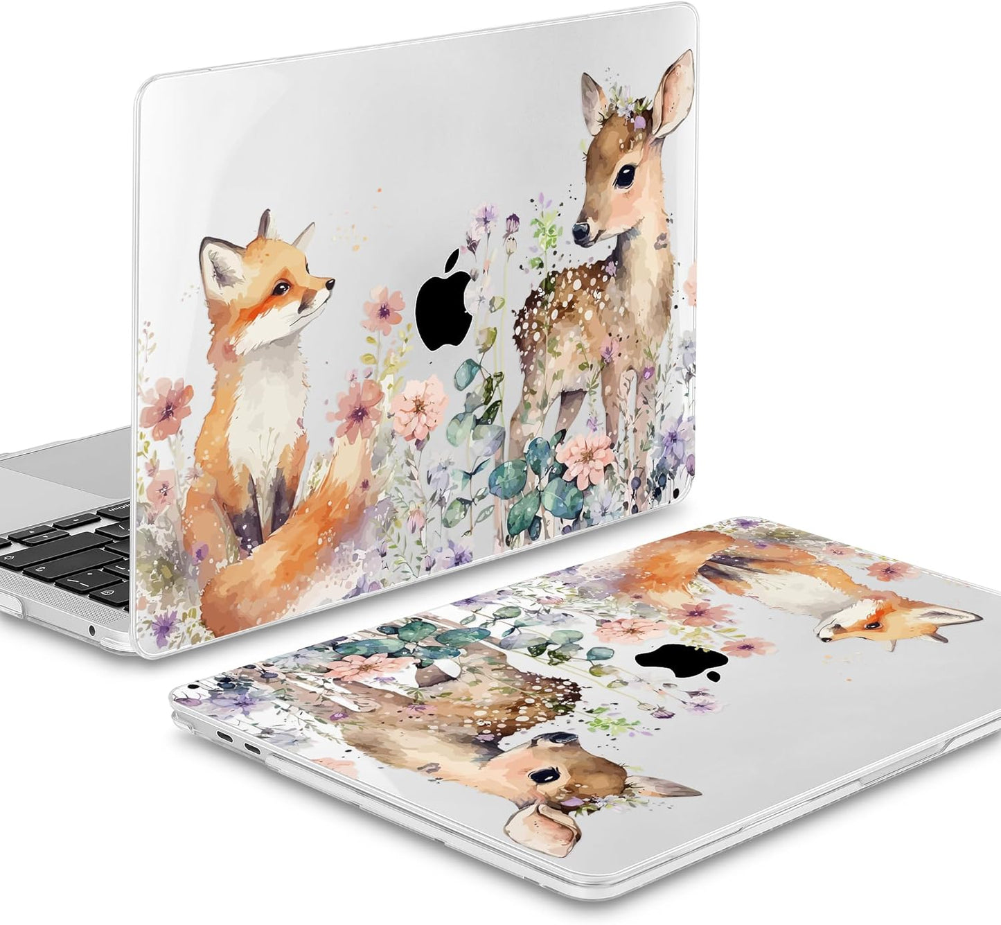 Mektron for MacBook Air 13 Case A1466/A1369 (2010-2017 Release), Snap-on Plastic Hard Shell Cover for MacBook Air 13.3 inch with Keyboard Cover, Fox and Deer