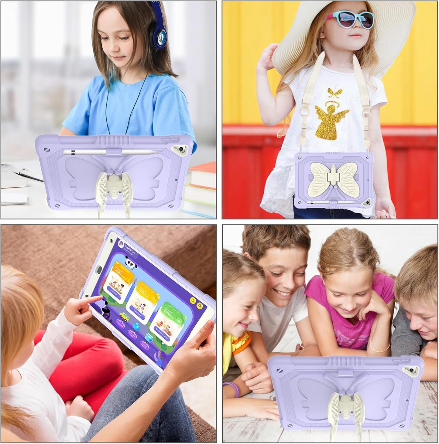 BLOSOMEET Lavender Purple Case for iPad 10.2 Inch with Tempered Glass Screen Protector,iPad 9th/8th/7th Gen Cover with Stand Pencil Holder & Shoulder Strap for Women