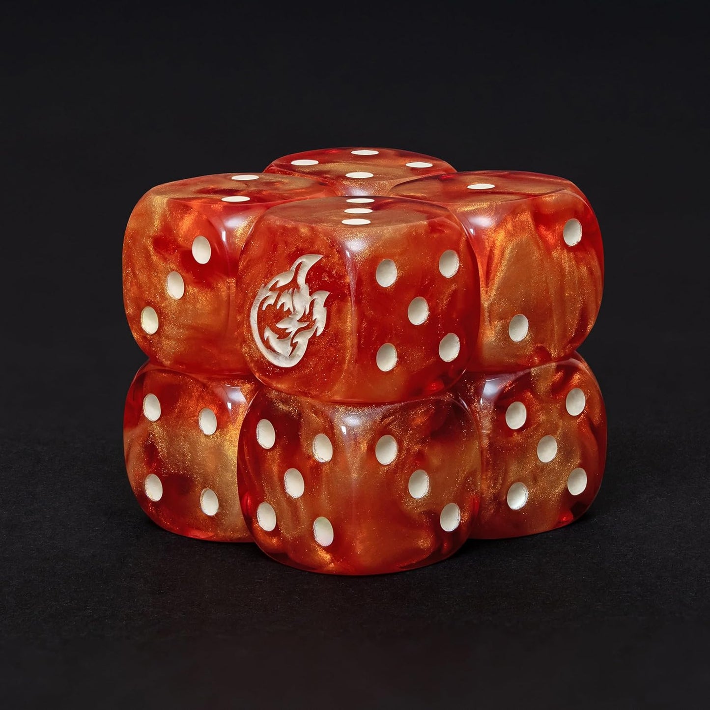 Fireball D6 Dice Set – 10 x 16mm Red & Orange Pearl Dice with Explosion Symbol | Fantasy Tabletop Dice for RPG, Wargames & Roll Damage