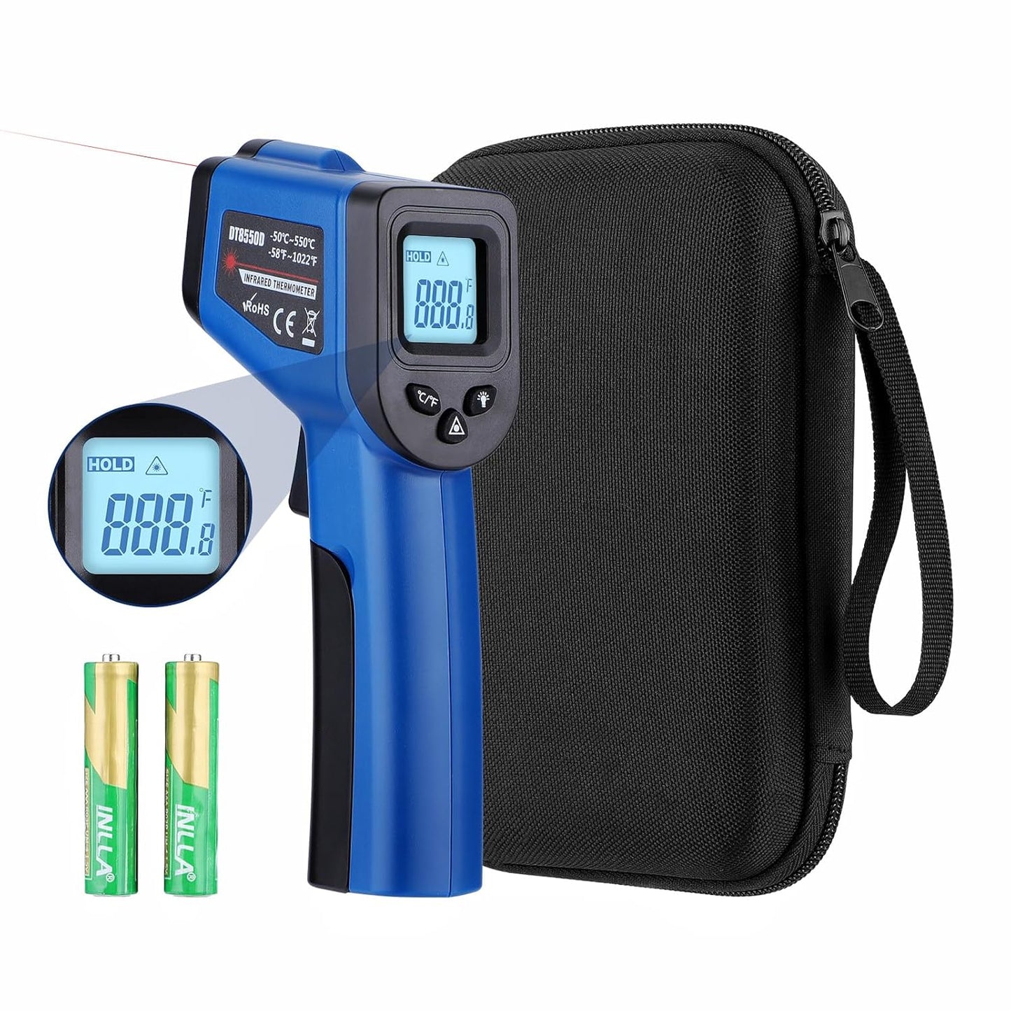 Infrared Thermometer Gun for Cooking, -58℉~1022℉, Digital Laser Temperature Gun for Deep Frying, Pizza, Blackstone, Reptiles, IR Thermometer with Carrying Storage Case, Larger Font, LCD Backlit, Blue
