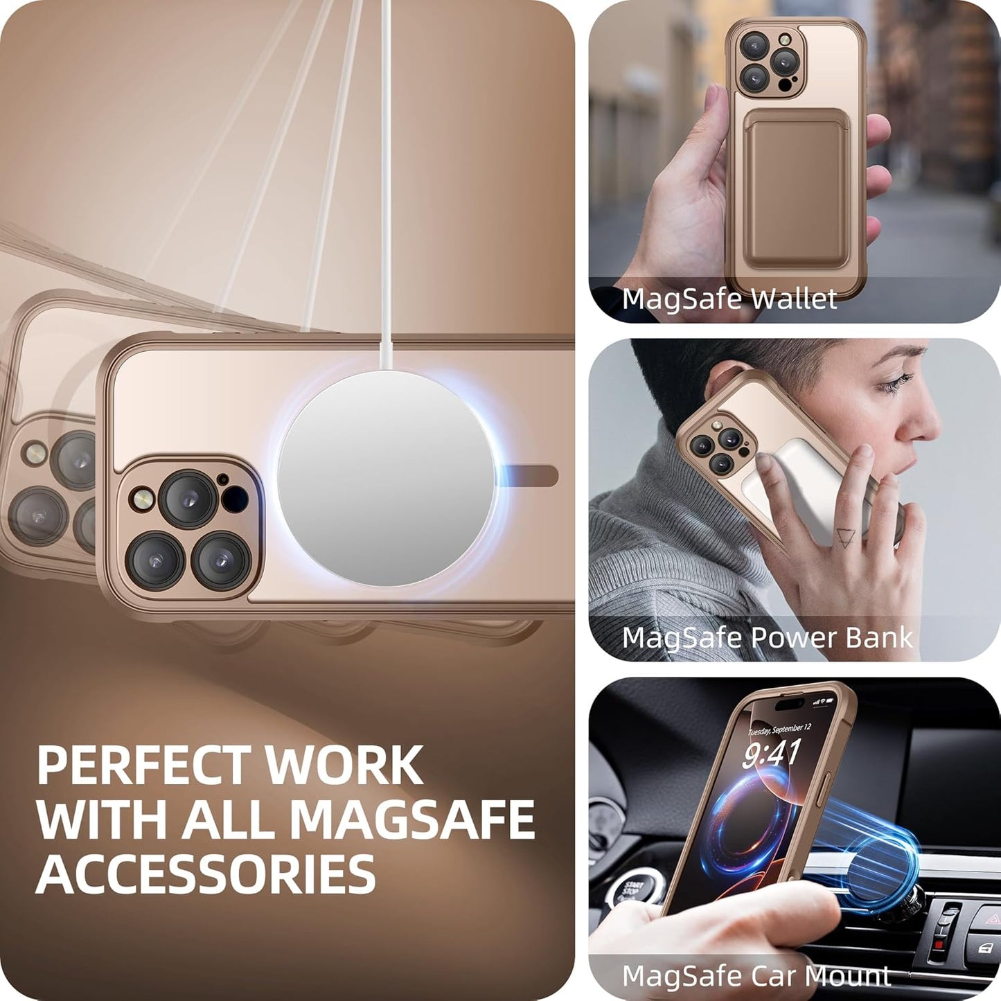 BERFY Magnetic for iPhone 16 Pro Max Case, Compatible with MagSafe, [Built-in 9H Tempered Glass Screen Protector & Upgraded Camera Protection]Full Body Shockproof Phone case for 16 ProMax,Desert Brown