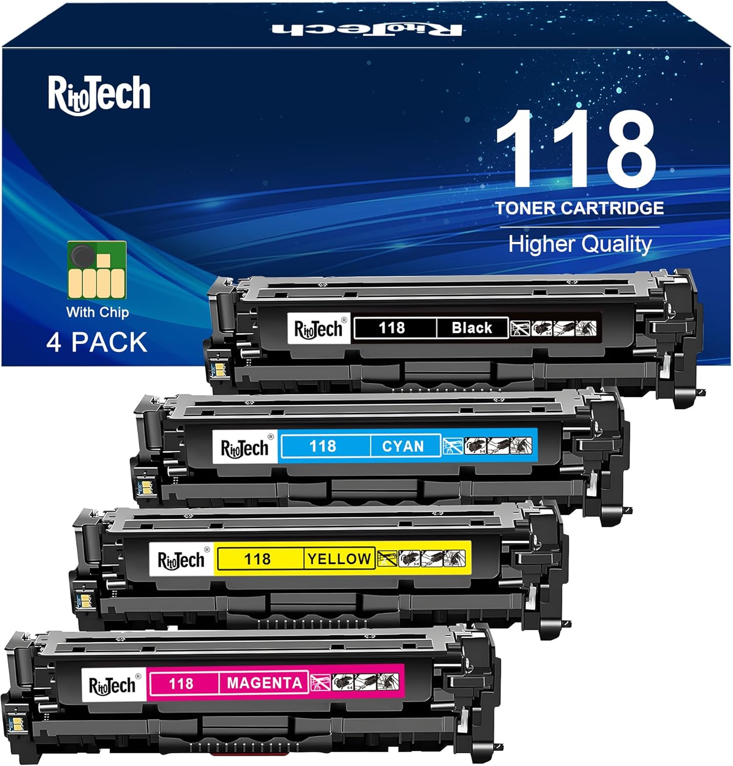 118 Toner Cartridge Black Cyan Magenta Yellow - High-Yield Remanufactured Replacement for Canon 118 CRG118 for Color Imageclass MF8580Cdw MF8380Cdw MF8350Cdn MF726Cdw LBP622Cdw MF641Cw MF644,4 Pack