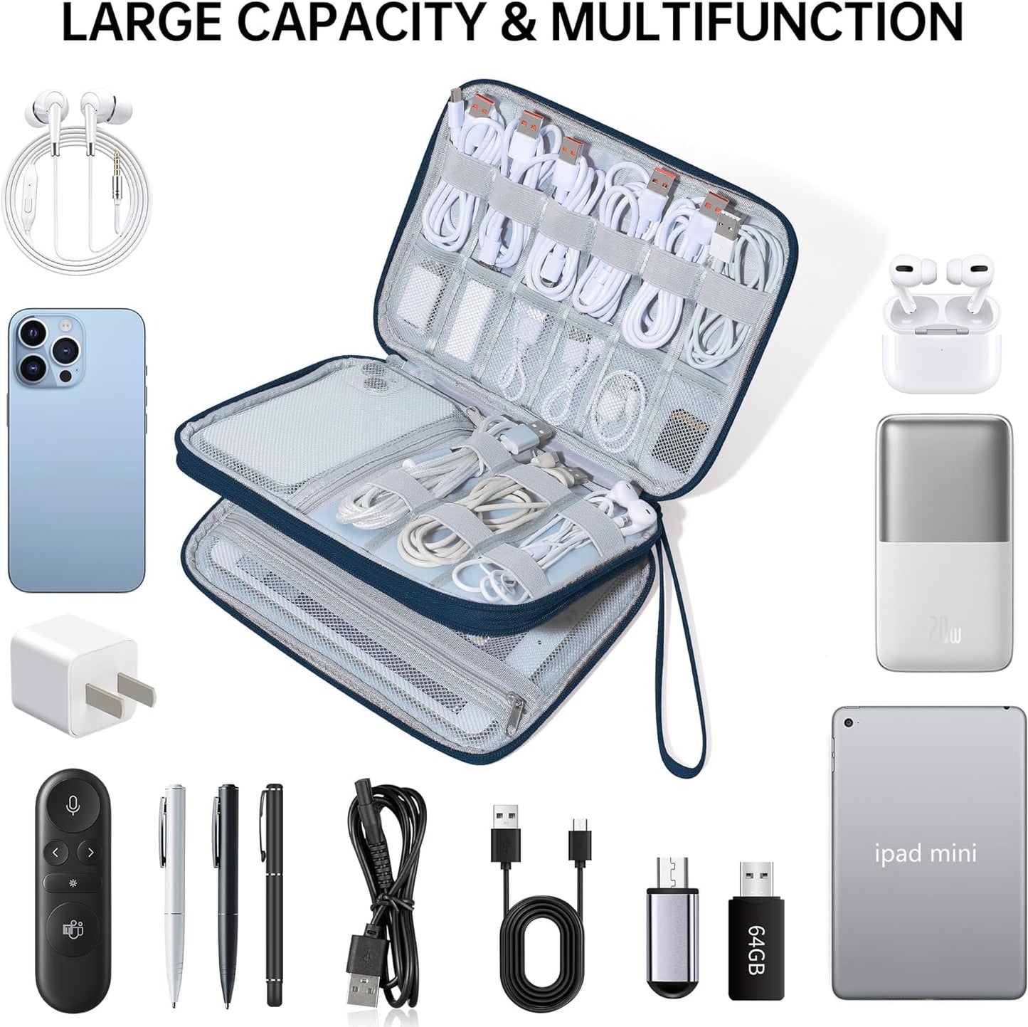 CILLA Electronics Organizer Travel, Travel Cord Organizer Case, Compact Electronics Accessories Bag for Cable, Cord, Charger, Phone