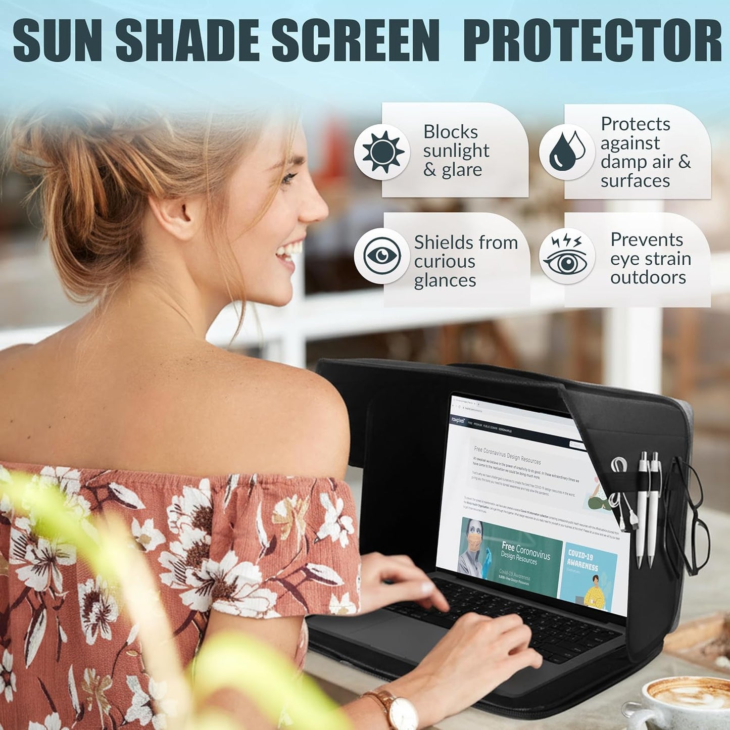 Laptop Sun Shade Bag - Fits Up to 16" Laptops, Provides Privacy, Glare Protection - Ideal Laptop Sun Shade for Working Outside