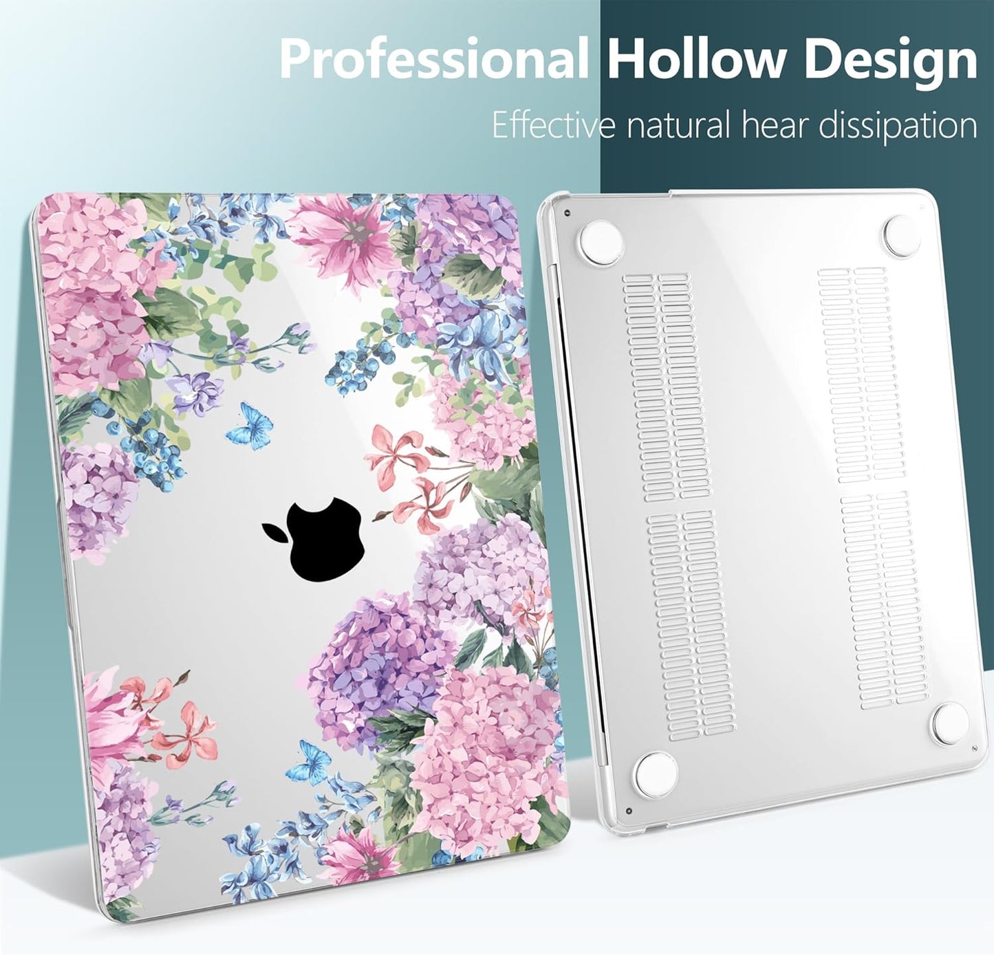 TWOLSKOO for M4 MacBook Air 13.6 inch Case 2025-2022 Release M4 A3240 M3 A3113 M2 A2681, Plastic Hard Shell & Screen Protector & Keyboard Cover & Trackpad Film, Colorful Hydrangea