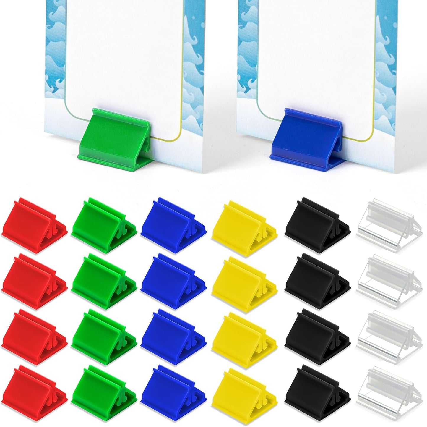 120 PCS Plastic Game Card Stands Colorful Blank Board Markers Holder for Price Tags Menus Labels Party Favor Supplies 6 Colors
