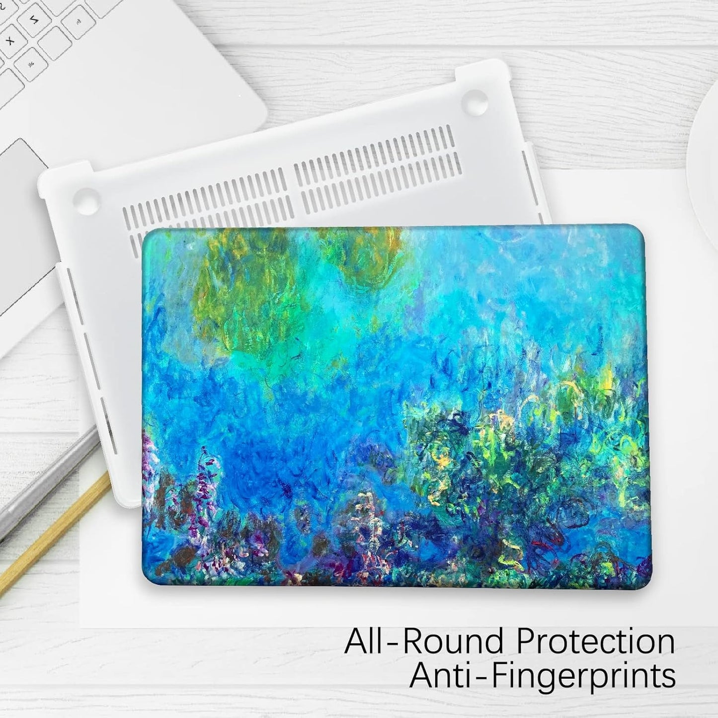 Compatible with MacBook Pro 13 inch Art Case Skin, 2022, 2021, 2020-2018 Release A1708 Plastic Watercolor Hard Shell with Keyboard Cover & Screen Protector (Wisteria by Claude Monet)