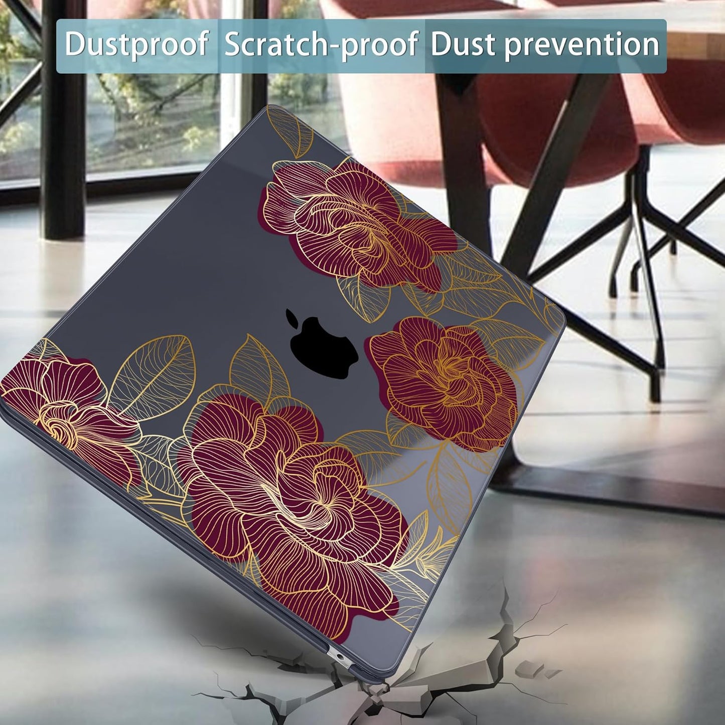 Mektron for 2025 M4 MacBook Air 13.6 Inch A3240 Case Fits 2023 A2681 M2 2024 A3113 M3 Chip with Liquid Retina Display Touch ID, Printed Plastic Hard Shell Cover for MacBook Air 13.6", Golden Rose