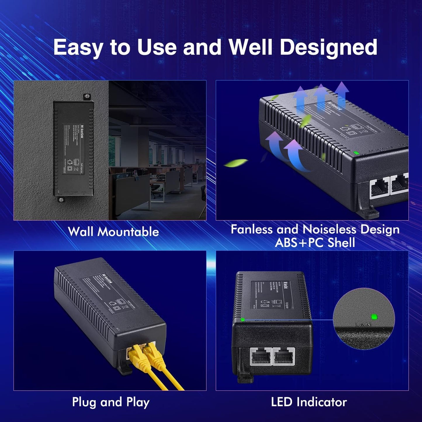MokerLink 2.5 Gigabit PoE Injector, 802.3af/at/bt 60W, 2.5G/1G/100M Ethernet, Plug & Play, Non-PoE to PoE Adapter, Distance Up to 100 Meters (328 ft.)