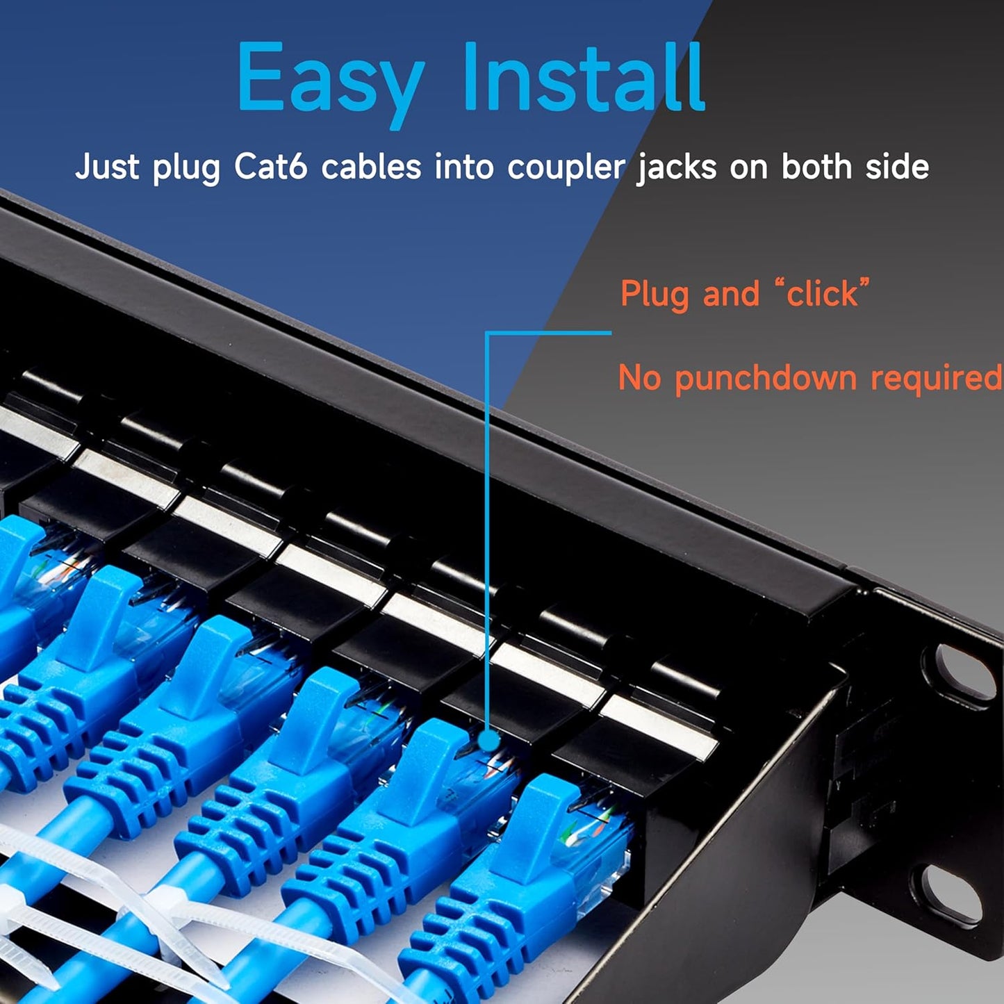 24 Port RJ45 Patch Panel Cat6 Feed Through, Coupler Network Panel 19 Inch, Inline Keystone Ethernet Patch Panel with Back Bar