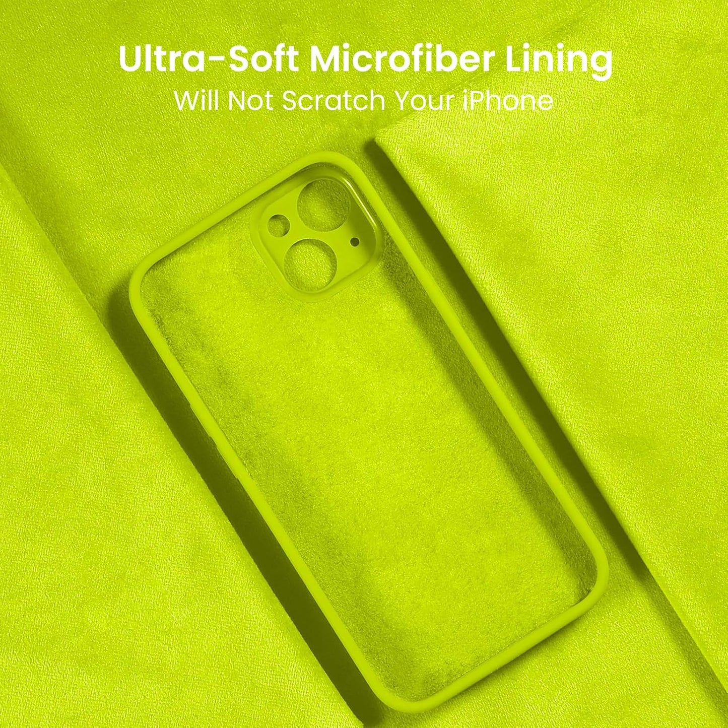 FireNova Designed for iPhone 15 Plus Case, Silicone [Camera Protection] Case with [2 Screen Protectors], Soft Anti-Scratch Microfiber Lining Inside, 6.7 inch, Fluorescent Green