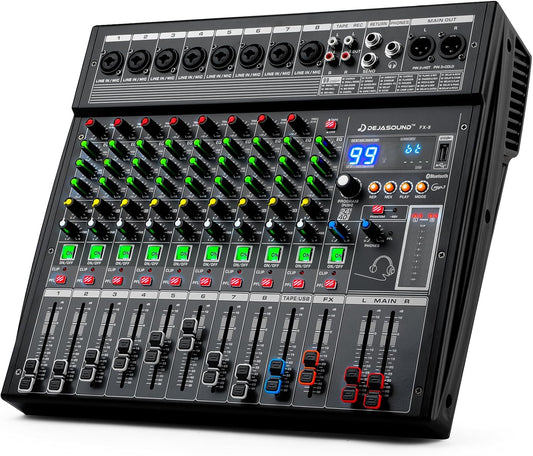 8-Channel Professional Audio Mixer, FX-8usb Mixing Console with XLR Inputs, Bluetooth, 99 DSP Effects, MP3, USB Interface for Podcast, Music, Recording, PC 13.39"x3.54"x14.57"inches