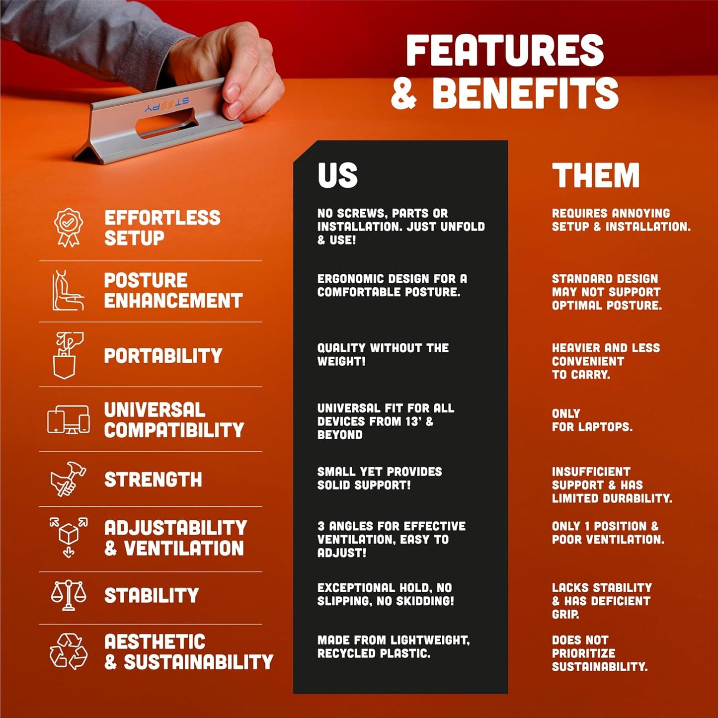 Steepy Adjustable Laptop Riser Portable and for Desk - 3 Heights Computer Stand