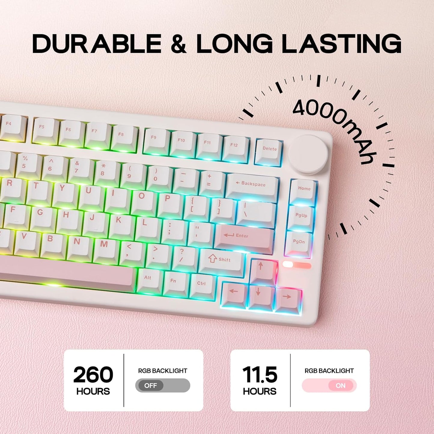 EPOMAKER QK81 75% Wireless Mechanical Gaming Keyboard, QMK/VIA Programmable and Hot-Swappable, 81 Keys with Metal Knob, 2.4Ghz/BT/USB, Creamy Gasket-Mount, RGB Backlight (White, Wisteria Switch)