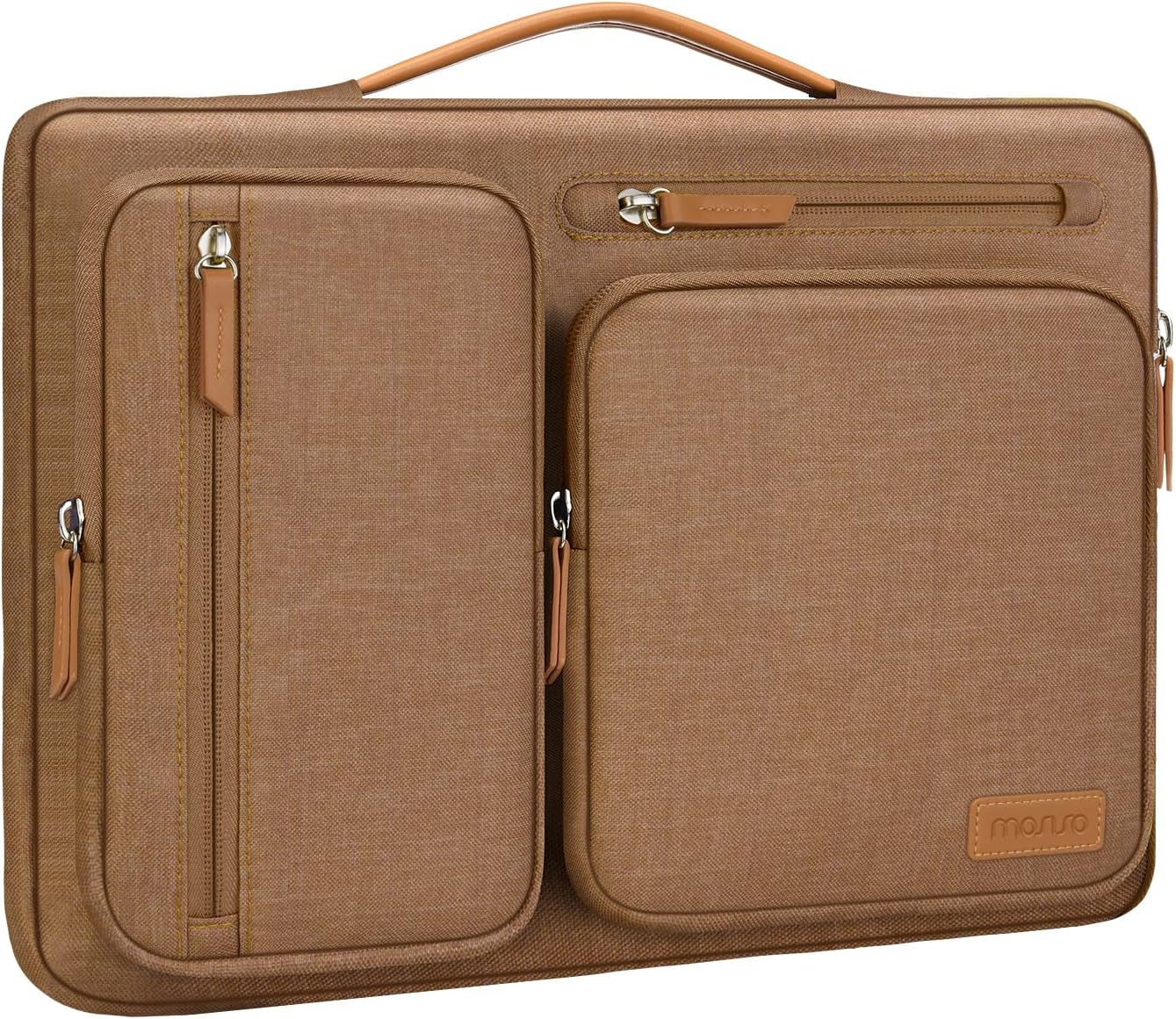 MOSISO 360 Protective Laptop Case 13.3 inch, 13-13.3 inch Laptop Sleeve Compatible with MacBook Air/Pro 13 / Pro 14,HP Dell Acer ASUS,Side Open Carrying Case with 4 Zipper Pockets&Handle, Mocha