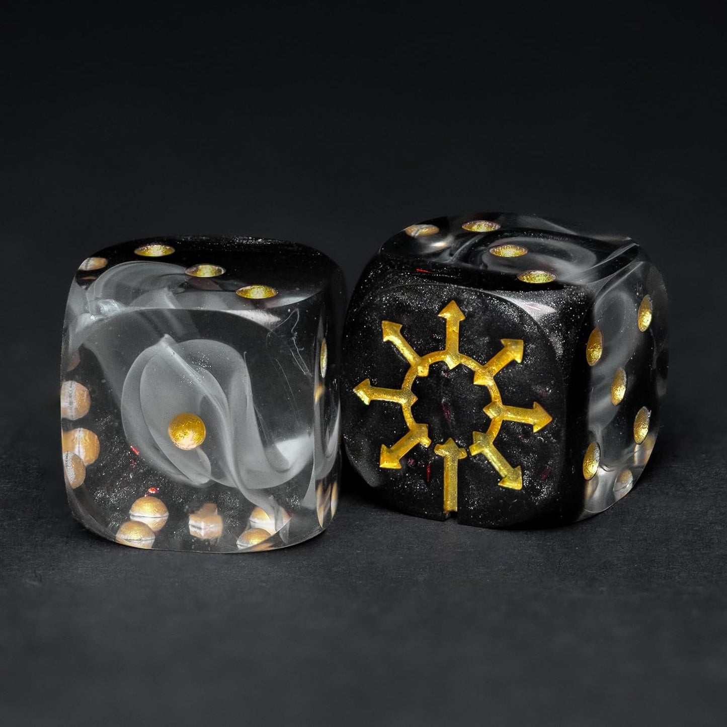 D6 Dice Set – 10× Six-Sided Resin Dice with Themed Designs – 16mm Tabletop for Wargames, RPGs, MTG, and Board Games (B-Dice in Wooden Box, Chaos Dice Set)