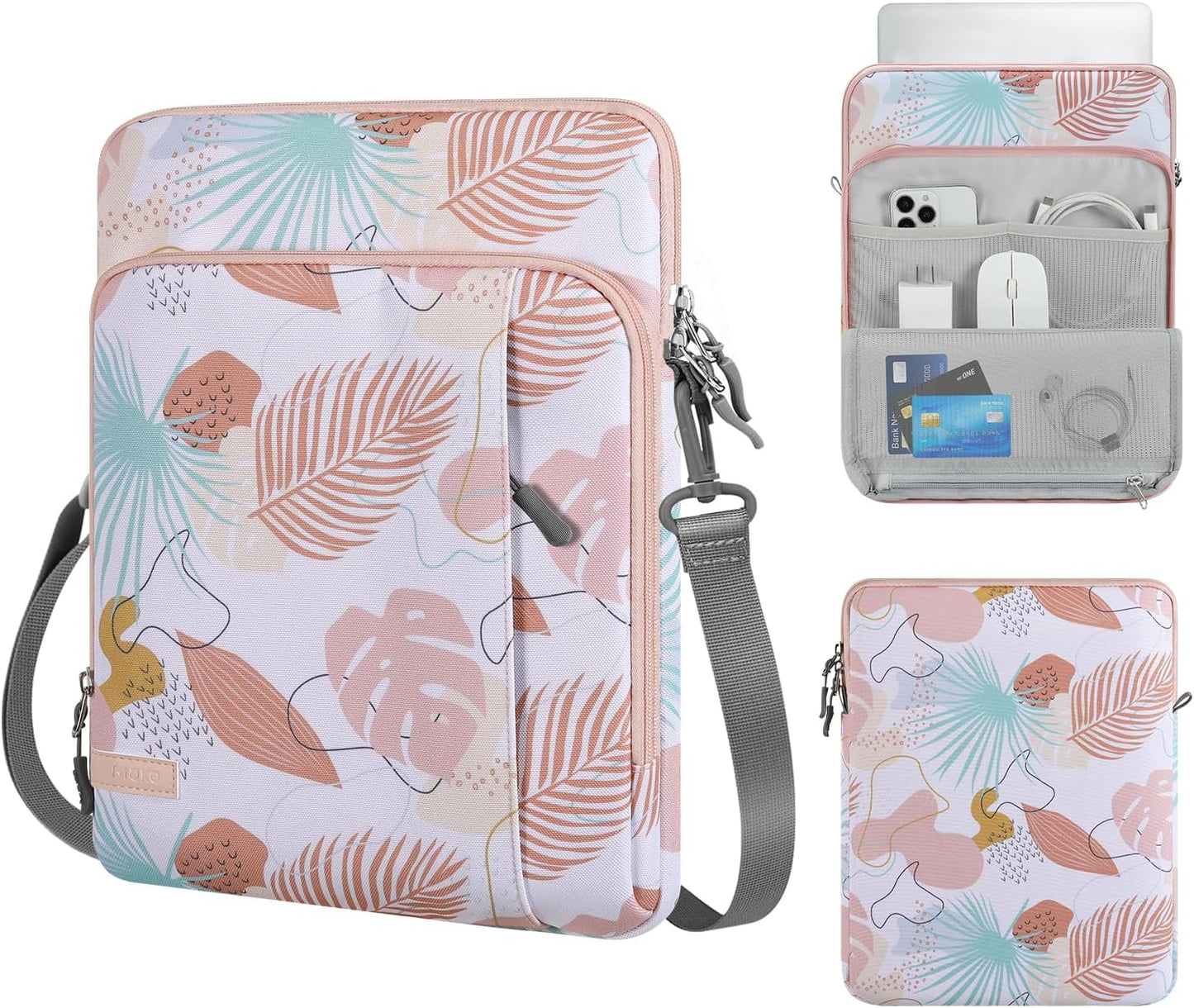 MoKo Laptop Sleeve Bag for 13.3-14 Inch, Notebook Carrying Case with Pocket Fits New MacBook Pro M3/M2 14" /13" M2/M1 Pro/M1 Max 14.2 2023-2021/Air 13.6" M2 2022, Surface Pro 9/8 13", Tropical Leaf