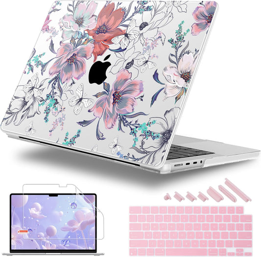 for MacBook Pro 16 inch Case 2021 2022 2023 2024 Release A3186 A3403 M4 A2991 M3 A2780 M2 A2485 M1 Pro/Max, Hard Shell Case with Screen Protector & Keyboard Cover, Floral C319