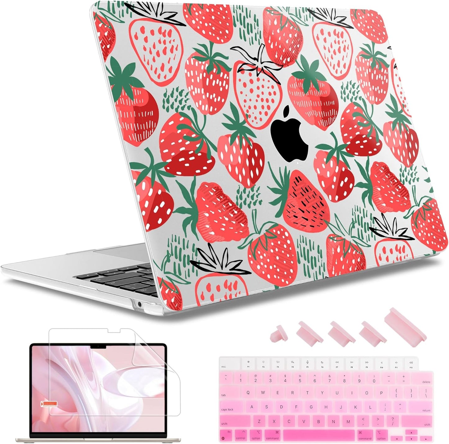 May Chen for MacBook Air 13.6 Inch Case 2025/2024/2023/2022 Release (Model A2681 A3113 A3240, M2 M3 M4 Chip) – Hard Shell Laptop Cover with Keyboard Cover & Screen Protector，Strawberries
