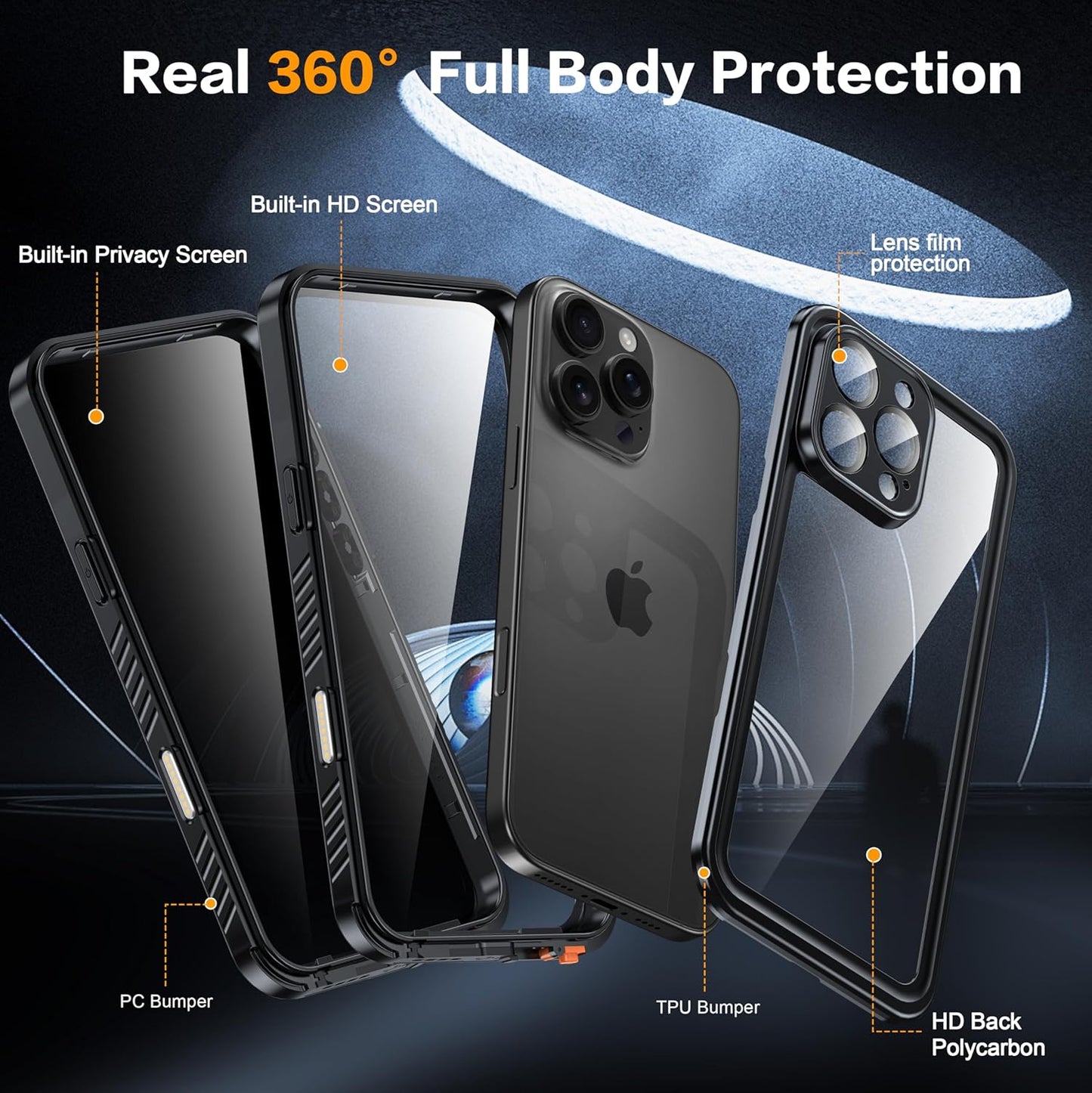 for iPhone 16 Pro Max Case Waterproof, Built-in Privacy Screen & HD Screen Double Front Frame [IP68 Underwater] Shockproof Dustproof Full Body Protection iPhone 16 Pro Max Phone Case