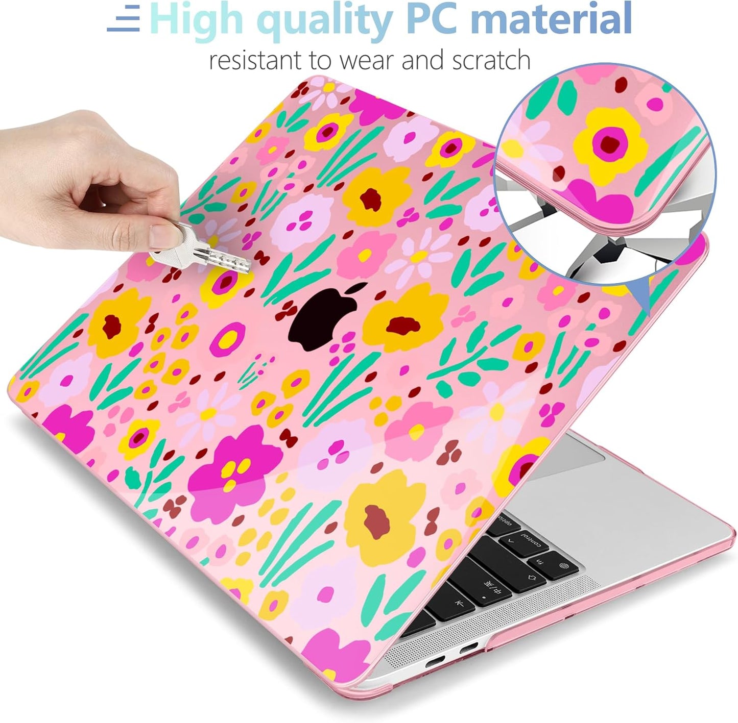 MEEgoodo Case for MacBook Pro 13 inch Case 2022 2021 2020 New A2338 M2/M1 A2251 A2289, Laptop Hard Shell with Keyboard & Camera Cover Compatible with 13 inch MacBook Pro, Pink Lilac Flowers