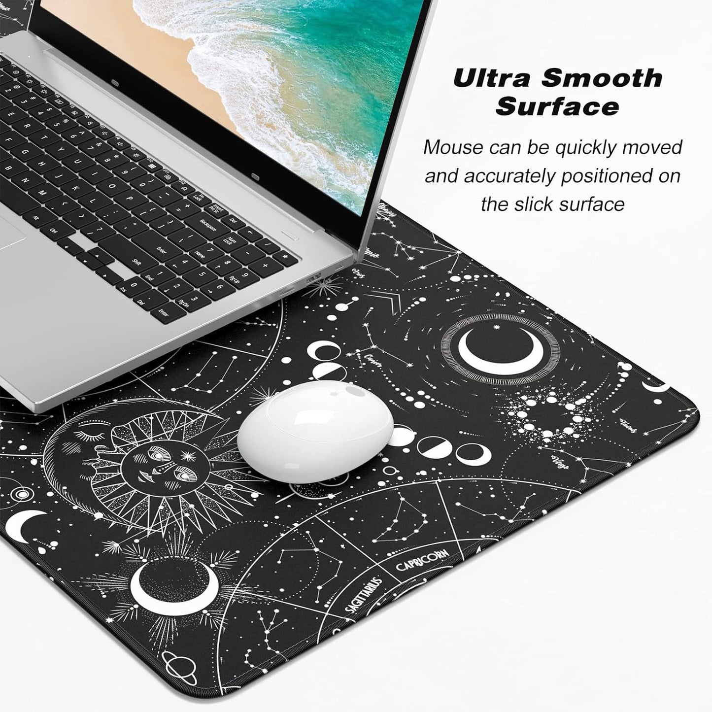 Extended Gaming Mouse Pad, XXL Large Desk Pad 30 x 14 Inch, Big Computer Keyboard Mousepad, Waterproof Mouse Mat with Stitched Edges and Non-Slip Base for Women Office Gaming, Sun Moon
