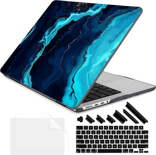 DONGKE for M4 MacBook Pro 16 Inch Case 2024 2023 2021 A3403 A3186 M3 A2991 M2 A2780 M1 A2485 Pro/Max Chip, Plastic Hard Shell Case & Keyboard Cover for Mac Pro 16 with Touch ID, Blue Marble