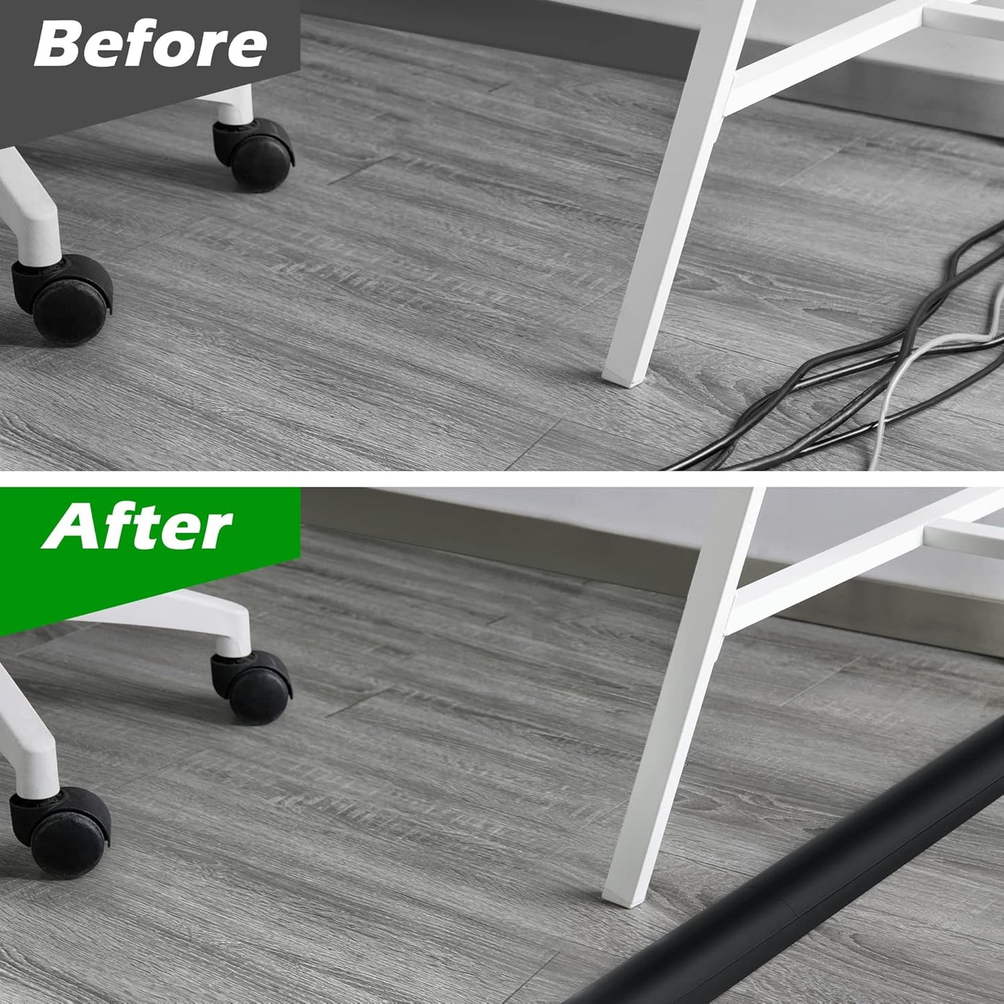 Cord Cover Floor 34in (2 x L17in), Large Capacity Floor Cable Cover, Hard PVC Cord Hider, Wire Cable Management Raceway, Black, Cord Cavity - 1.8"(W) x 0.6"(H)