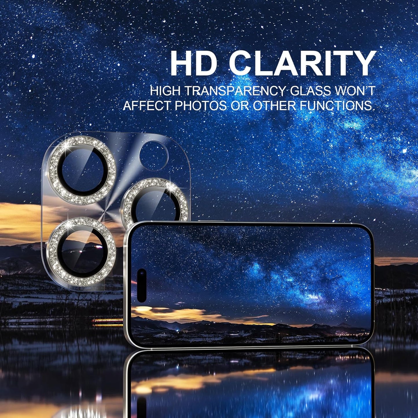 Choiche Compatible for iPhone 16 Pro/iPhone 16 Pro Max Camera Lens Protector, Bling Camera Cover with 9H Tempered Glass Lens Screen Protector Metal Ring Accessories (Clear-Titanium Natural)